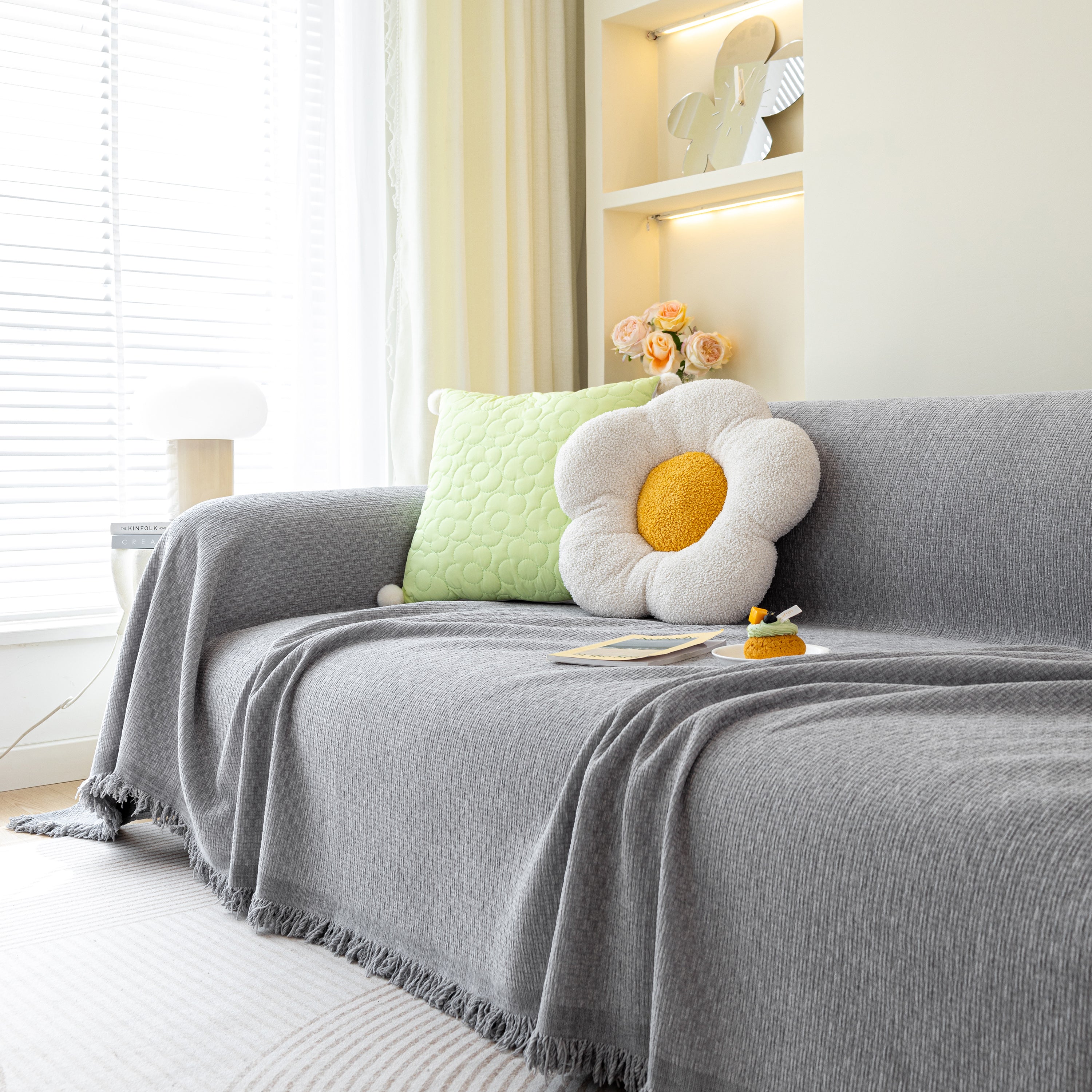 Chenille Large Throw Couch Cover Blanket With Water-resistant For Futon, Loveseat, And L-shaped Sofa