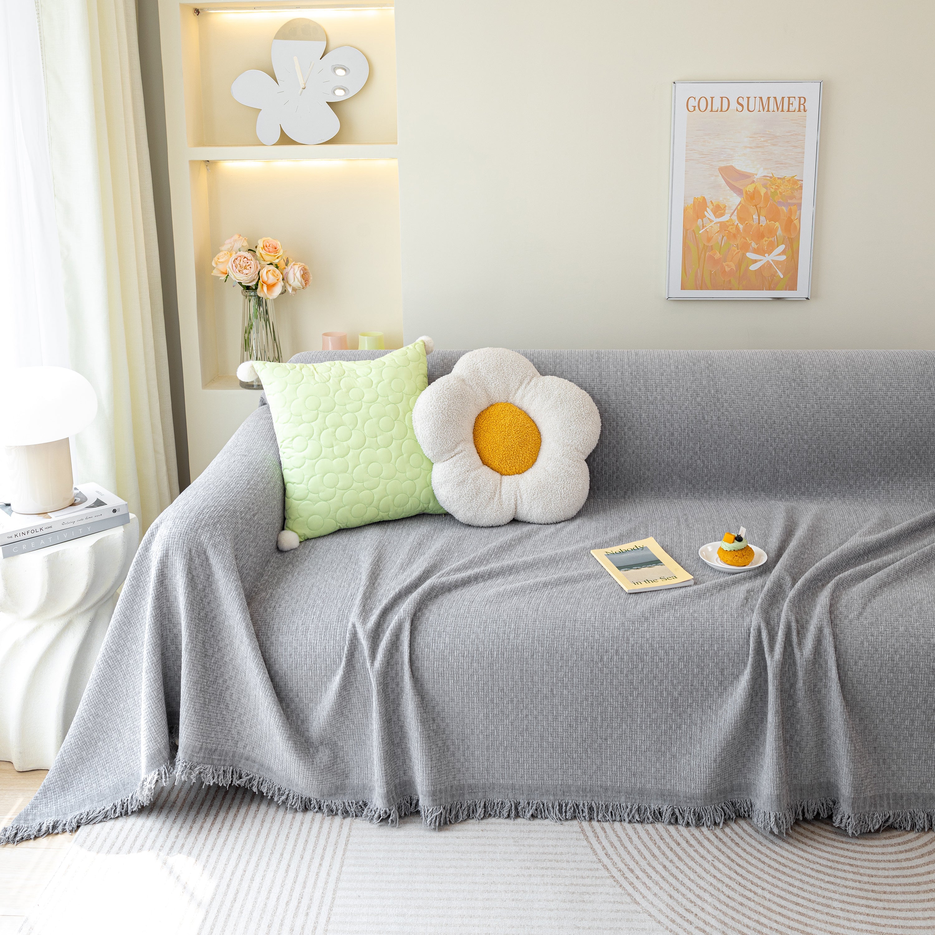 Chenille Large Throw Couch Cover Blanket With Water-resistant For Futon, Loveseat, And L-shaped Sofa