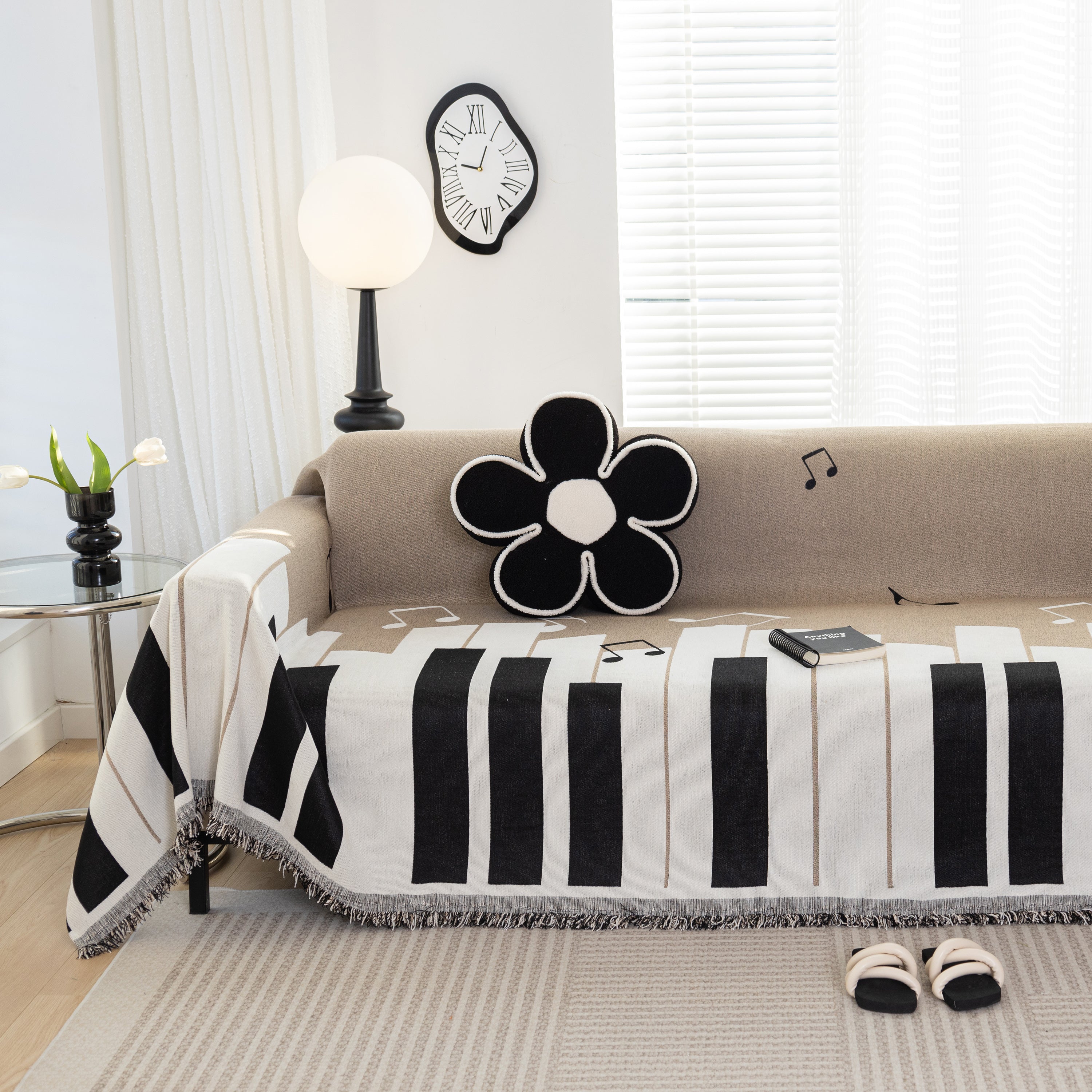 Cozy Chenille Dynamic Notes Sectional Couch Cover Blanket, Perfect Couch Throw Covers For Pets