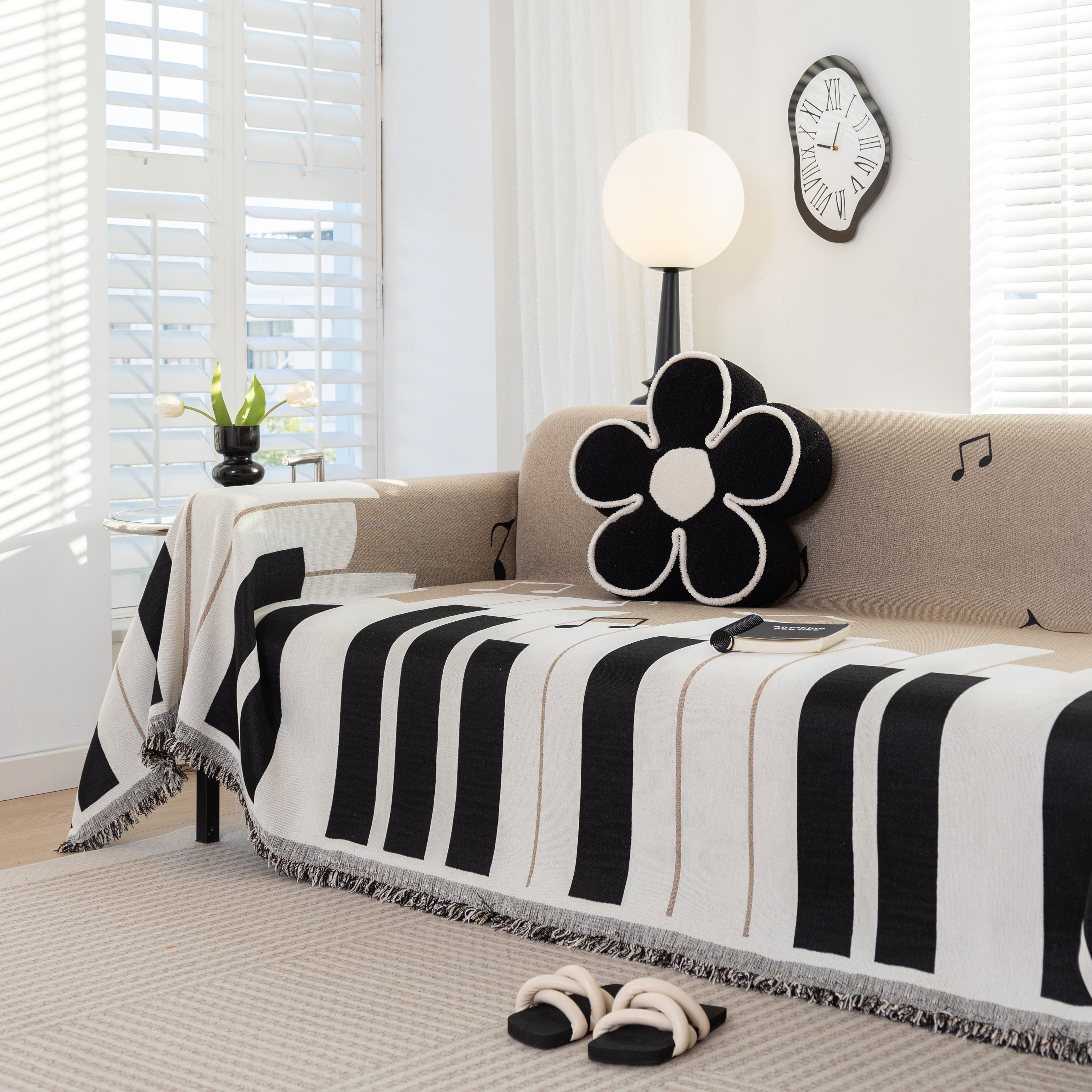Cozy Chenille Dynamic Notes Sectional Couch Cover Blanket, Perfect Couch Throw Covers For Pets