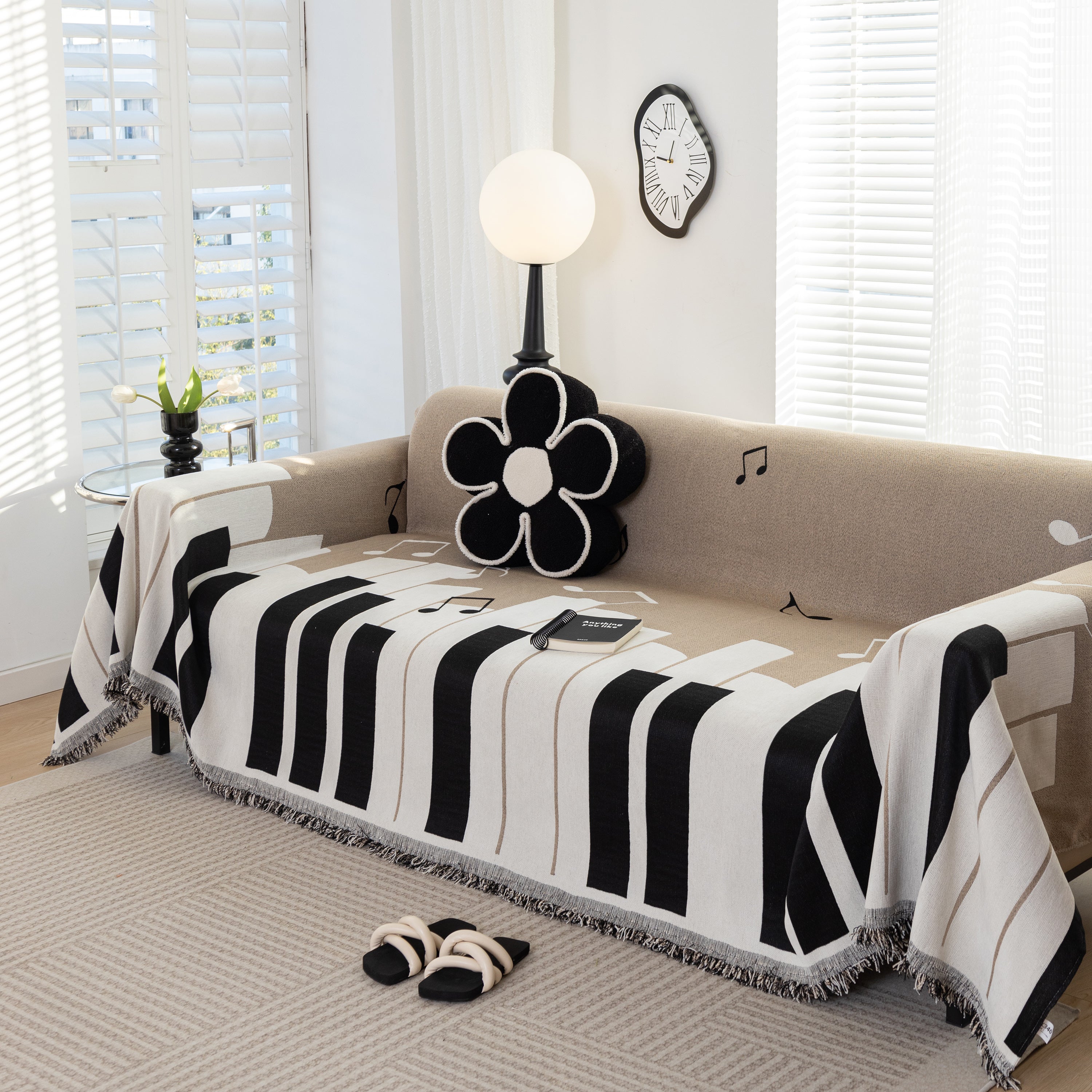 Cozy Chenille Dynamic Notes Sectional Couch Cover Blanket, Perfect Couch Throw Covers For Pets