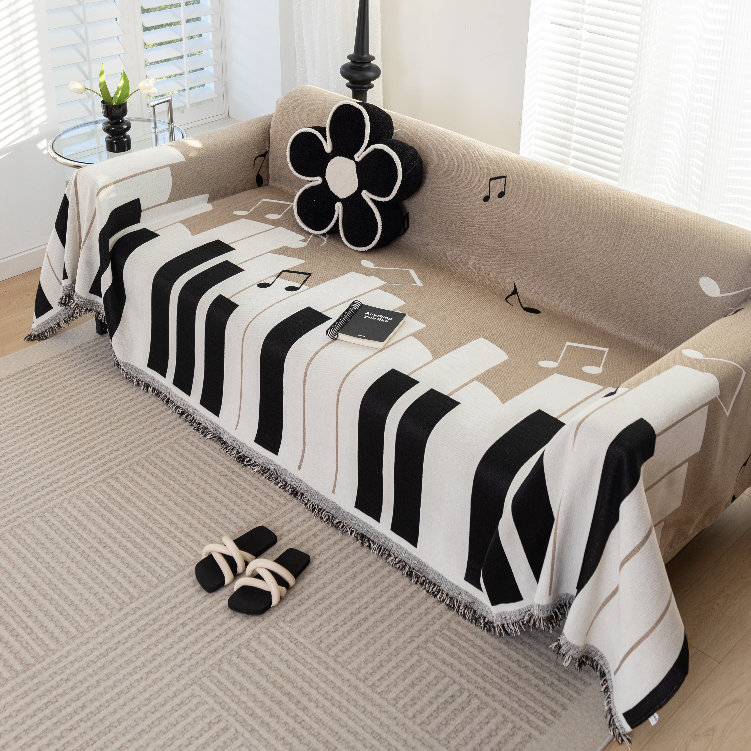 Cozy Chenille Dynamic Notes Sectional Couch Cover Blanket, Perfect Couch Throw Covers For Pets