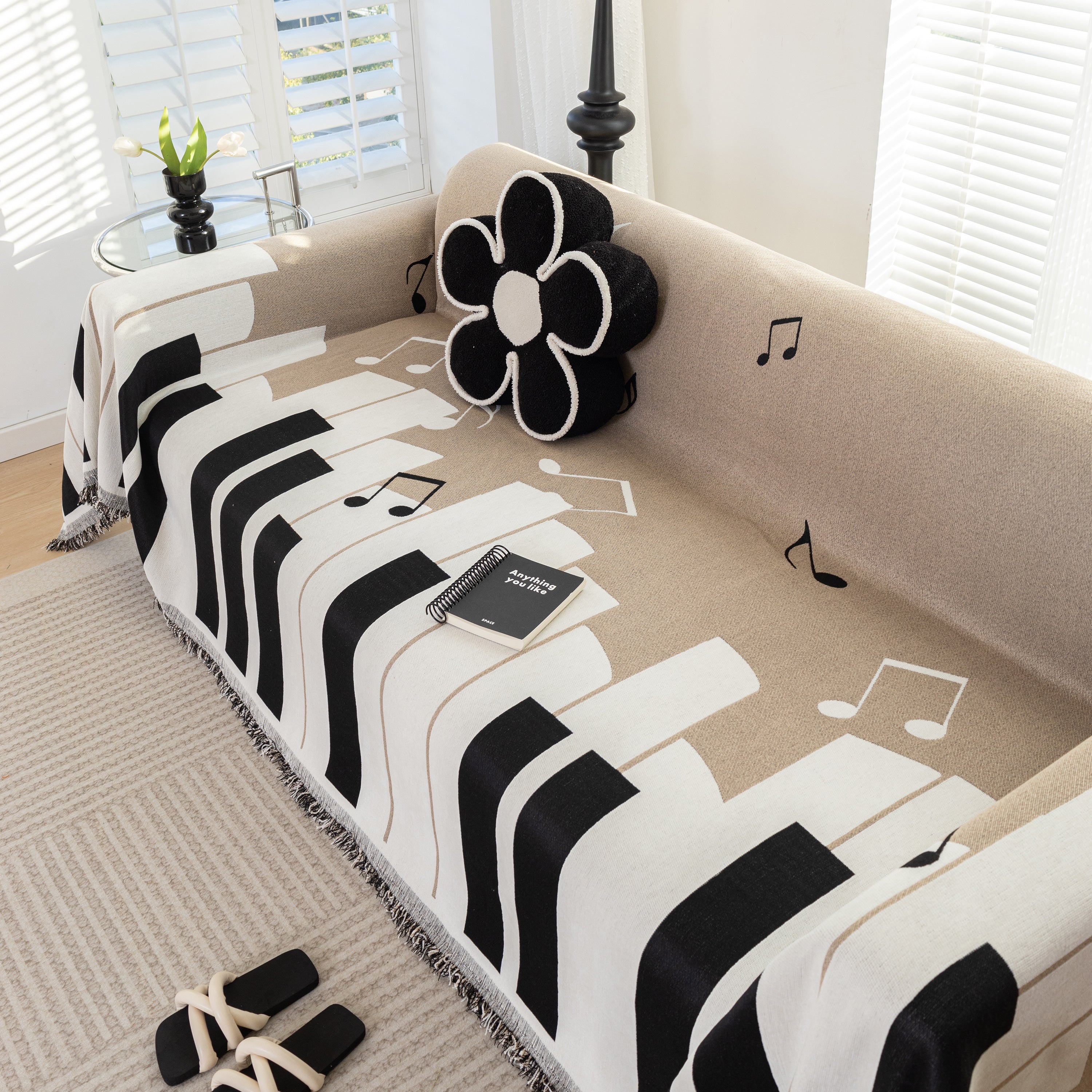 Cozy Chenille Dynamic Notes Sectional Couch Cover Blanket, Perfect Couch Throw Covers For Pets