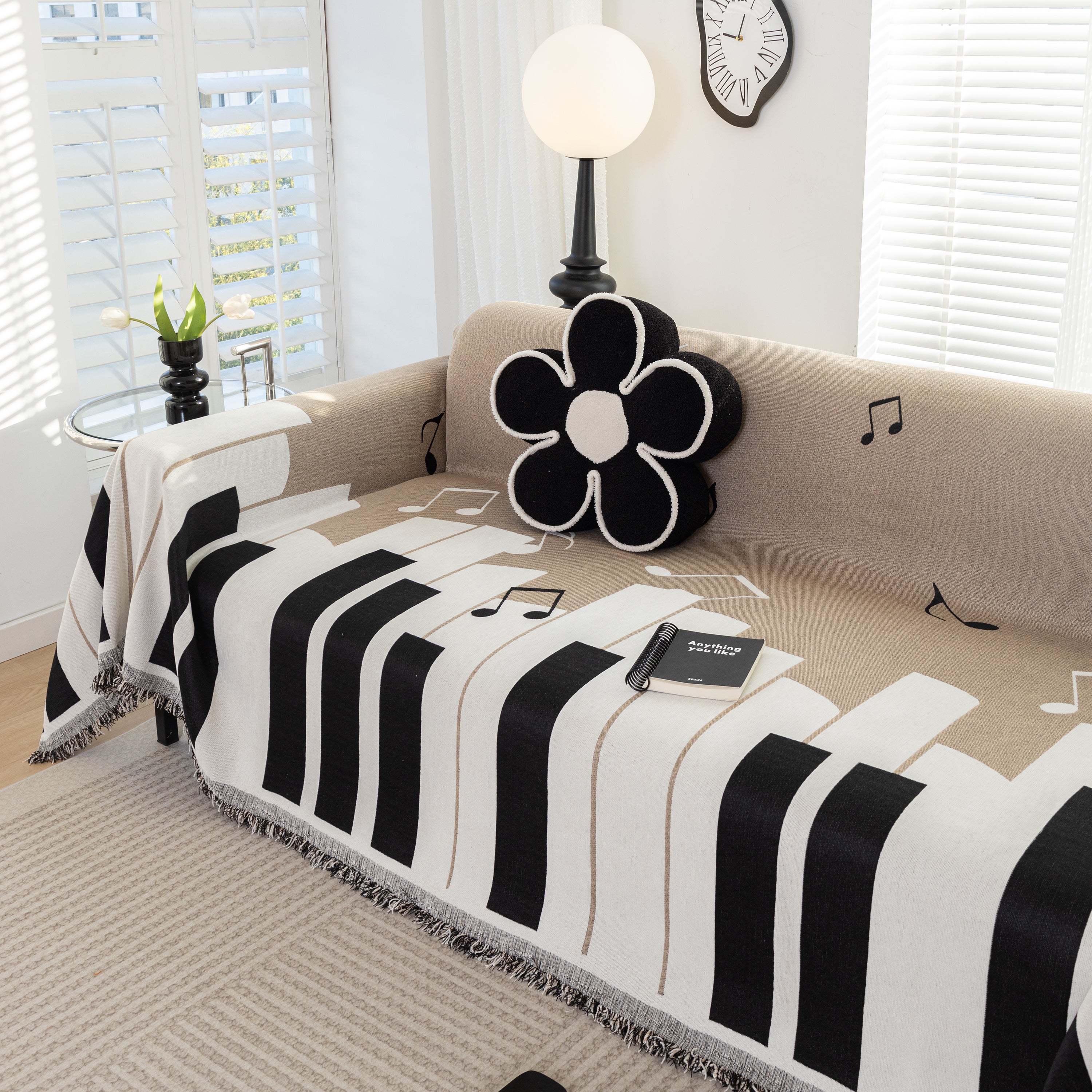 Cozy Chenille Dynamic Notes Sectional Couch Cover Blanket, Perfect Couch Throw Covers For Pets