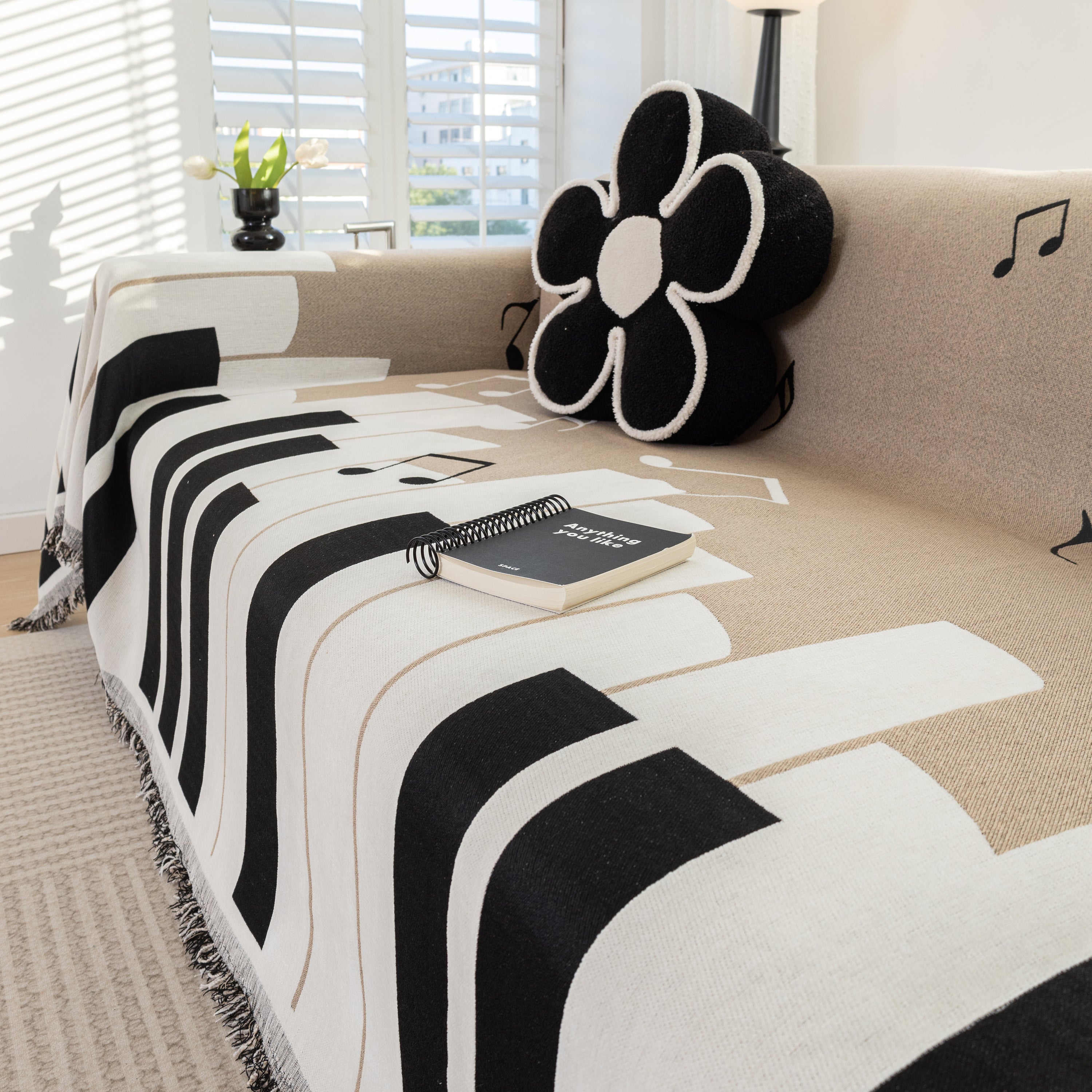 Cozy Chenille Dynamic Notes Sectional Couch Cover Blanket, Perfect Couch Throw Covers For Pets