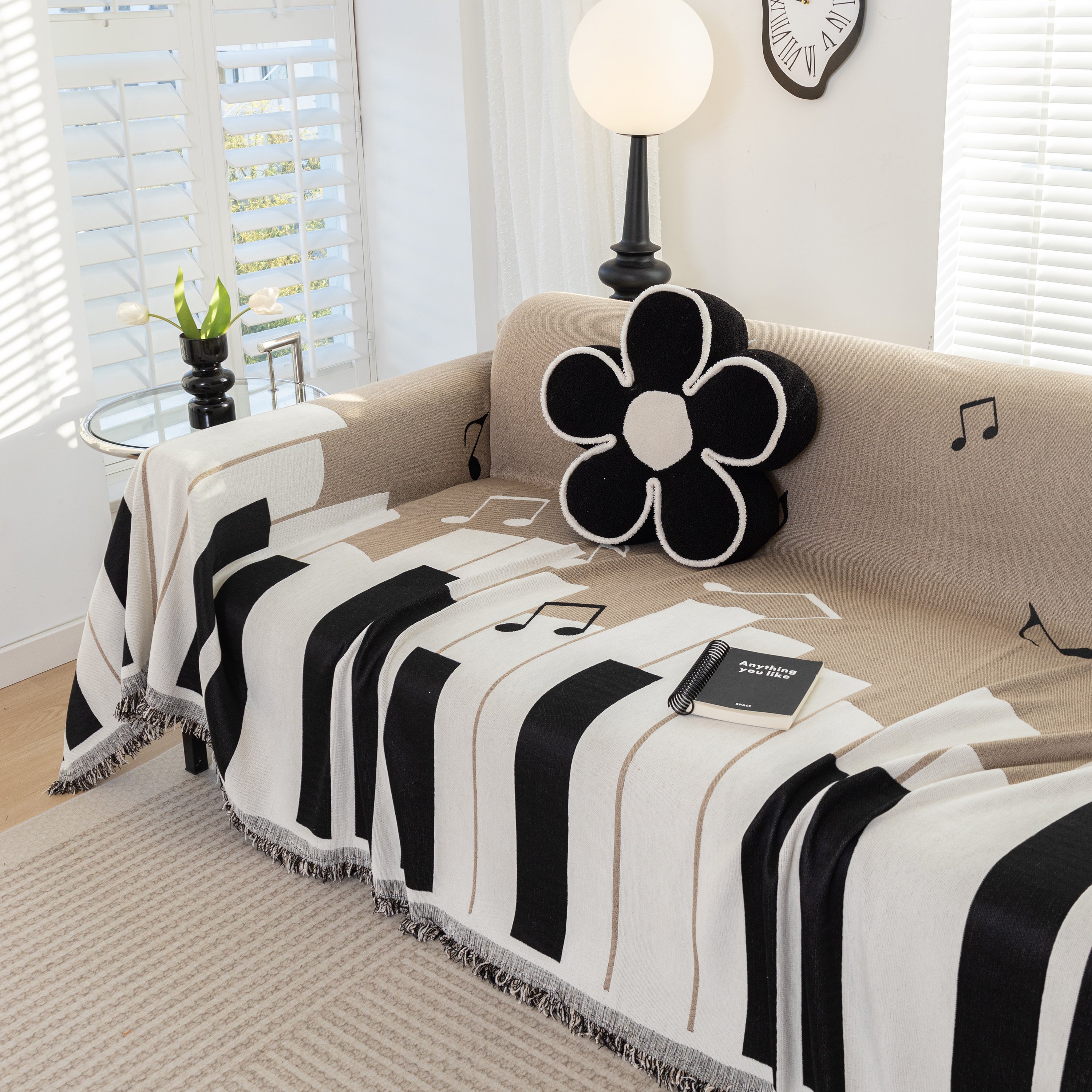 Cozy Chenille Dynamic Notes Sectional Couch Cover Blanket, Perfect Couch Throw Covers For Pets