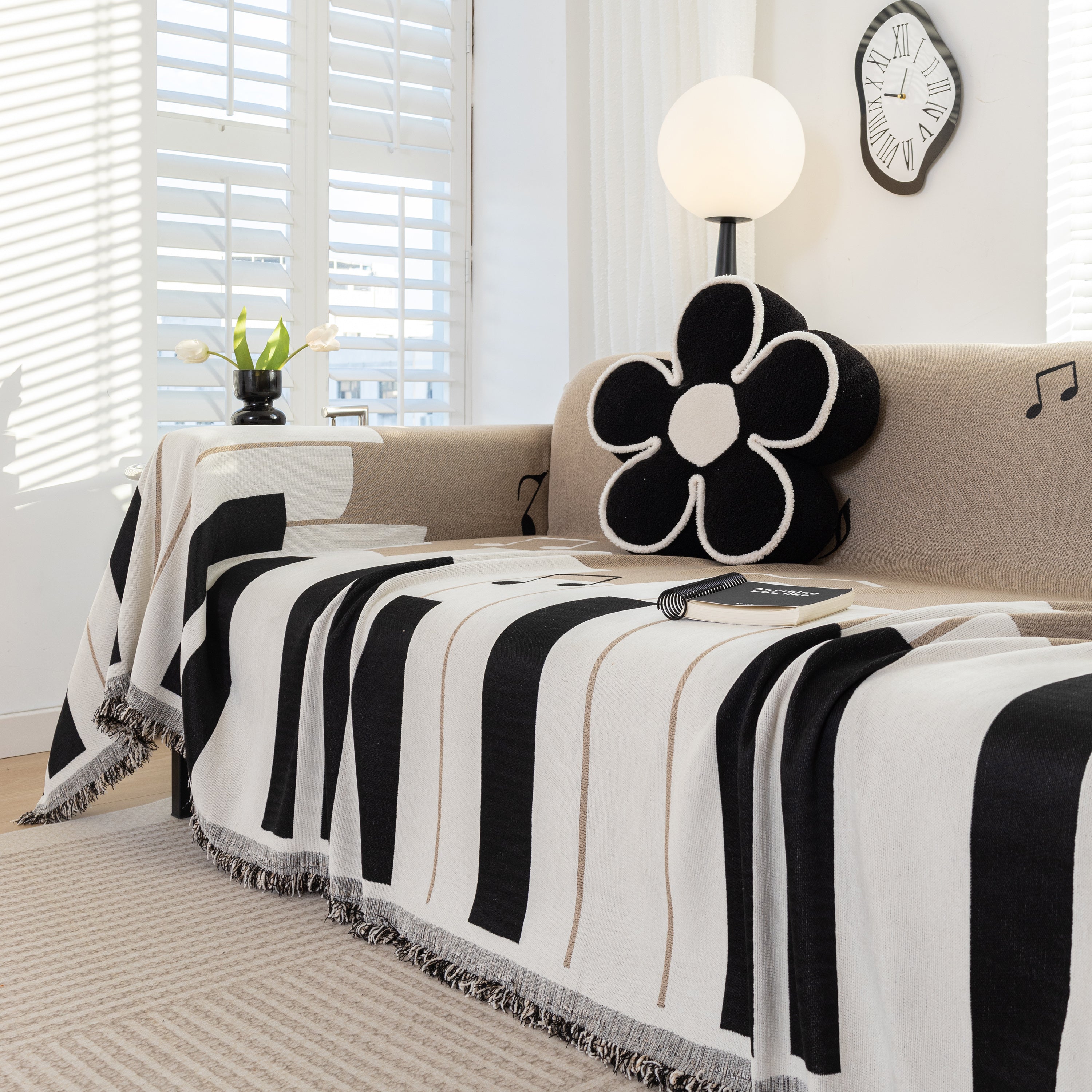 Cozy Chenille Dynamic Notes Sectional Couch Cover Blanket, Perfect Couch Throw Covers For Pets