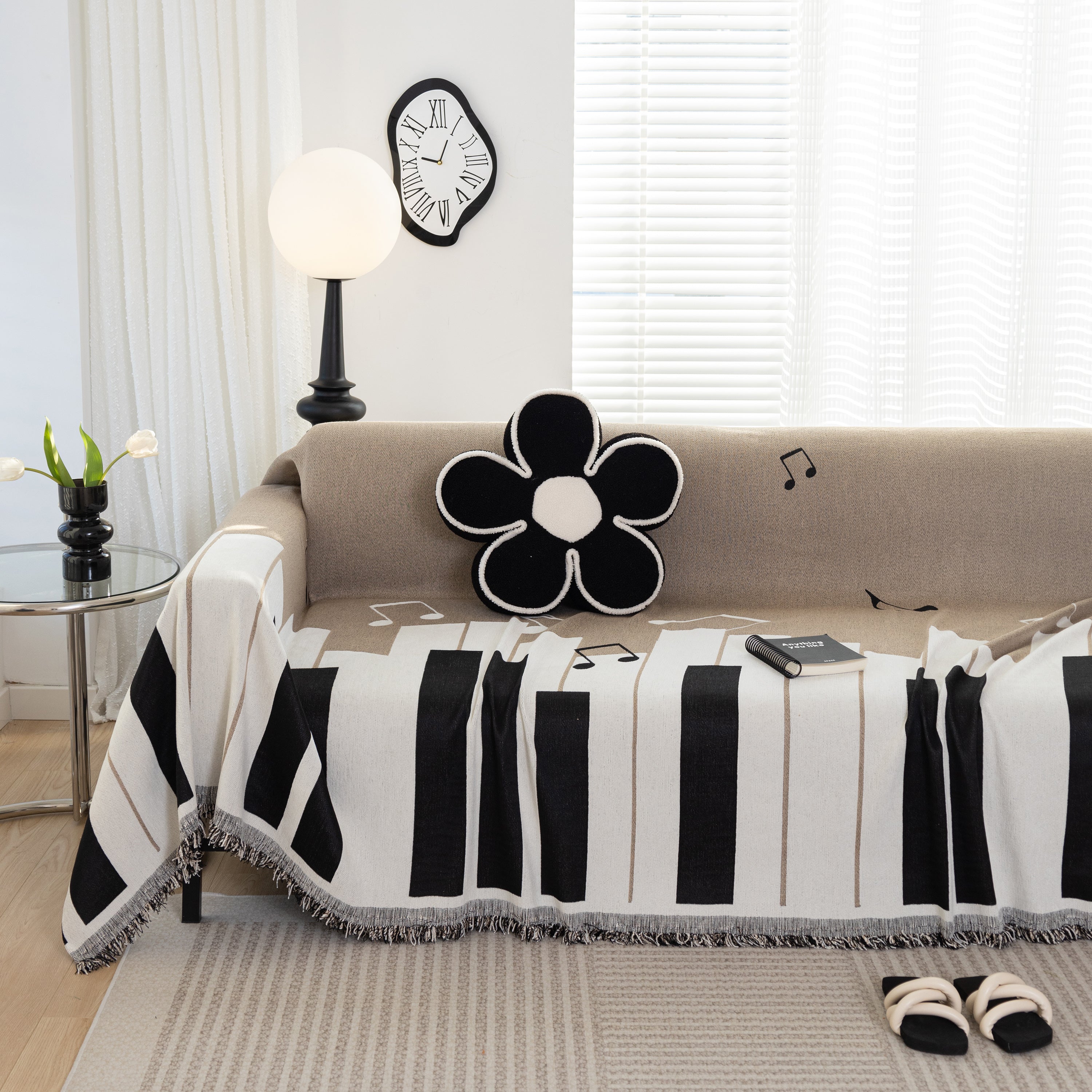 Cozy Chenille Dynamic Notes Sectional Couch Cover Blanket, Perfect Couch Throw Covers For Pets