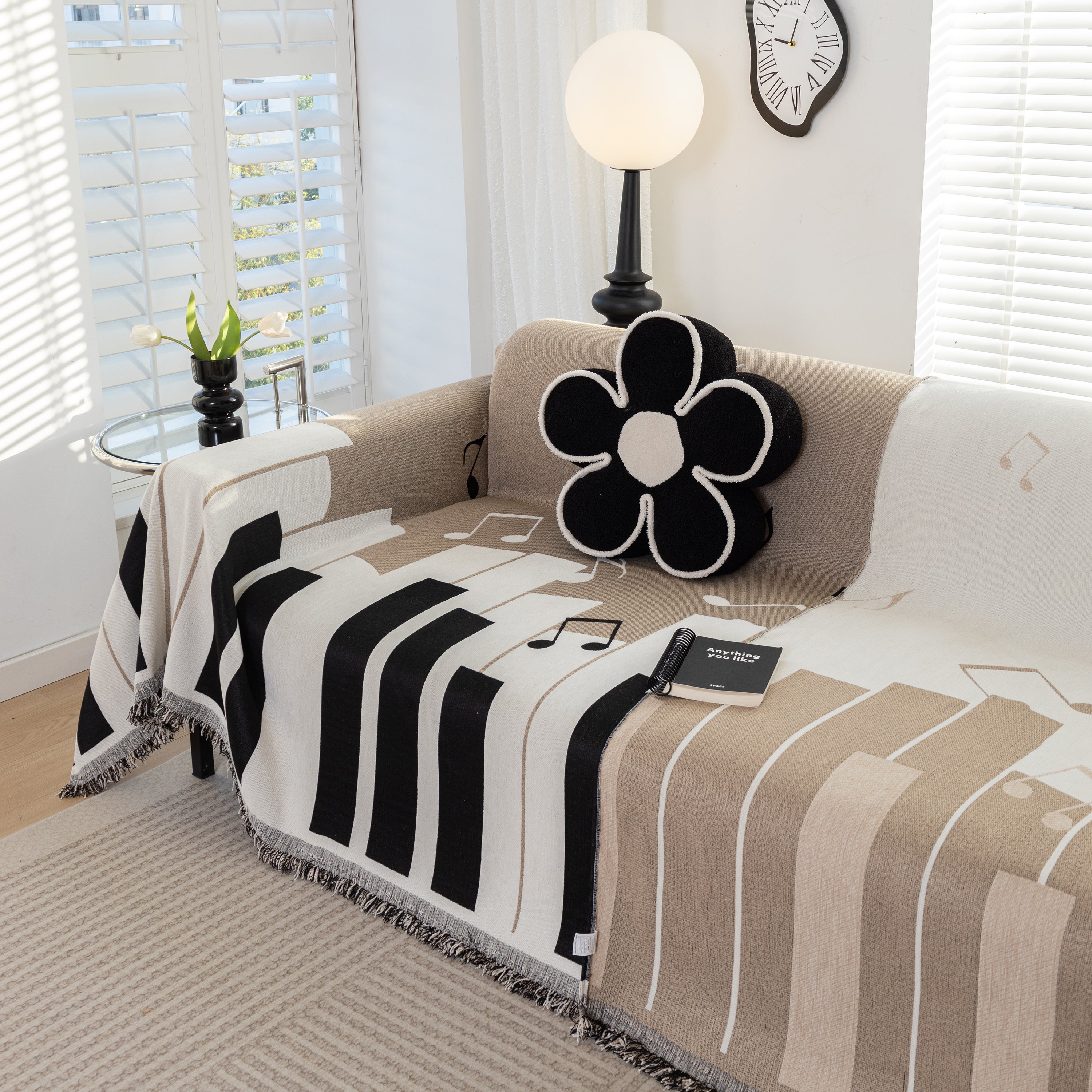 Cozy Chenille Dynamic Notes Sectional Couch Cover Blanket, Perfect Couch Throw Covers For Pets