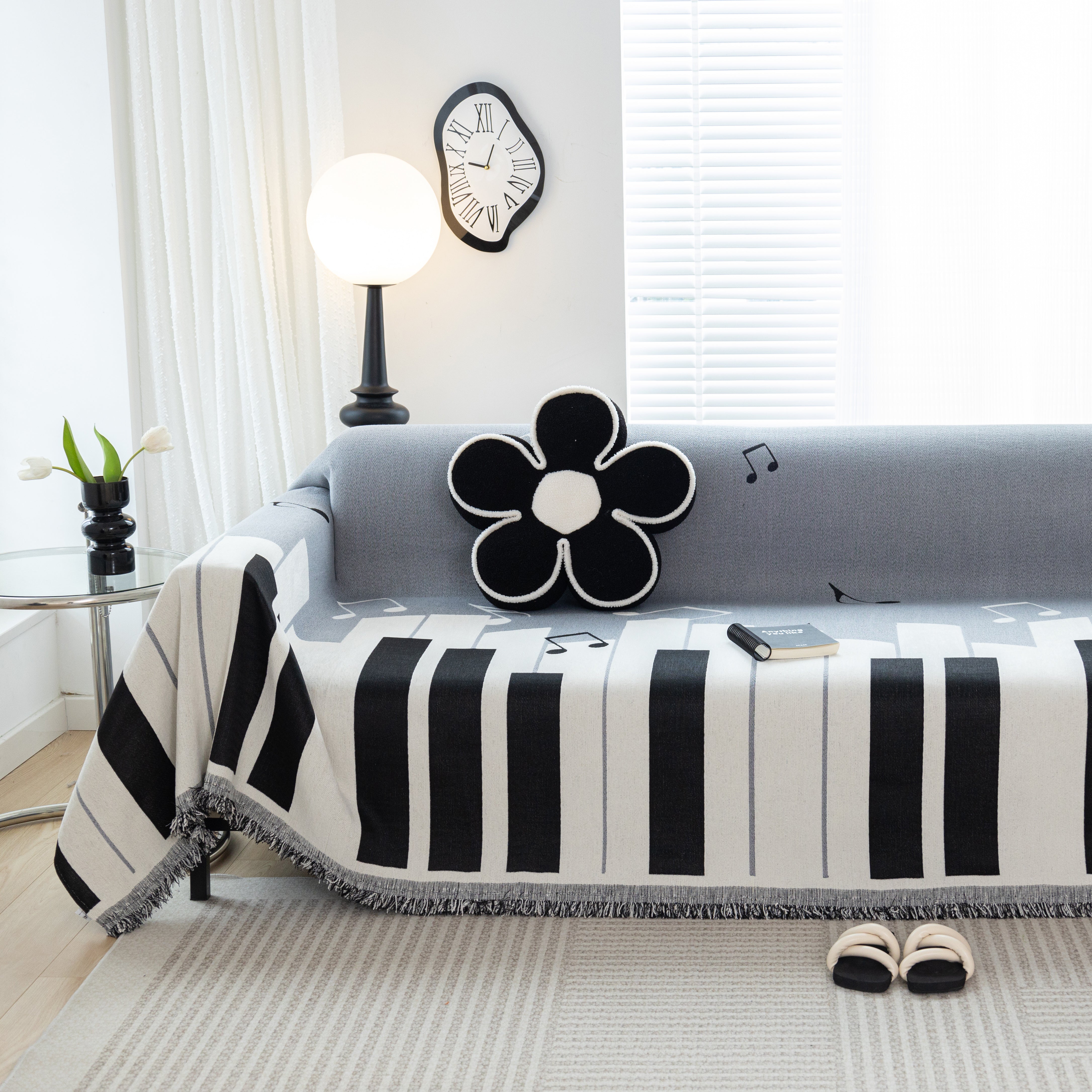 Cozy Chenille Dynamic Notes Sectional Couch Cover Blanket, Perfect Couch Throw Covers For Pets