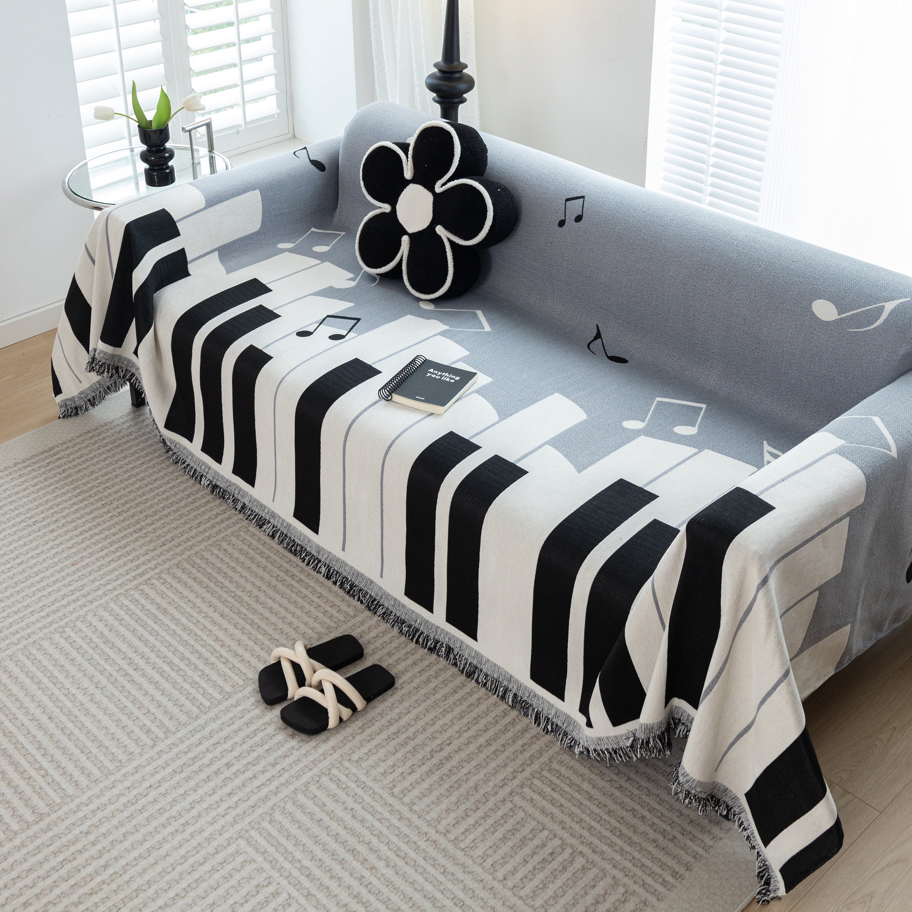 Cozy Chenille Dynamic Notes Sectional Couch Cover Blanket, Perfect Couch Throw Covers For Pets