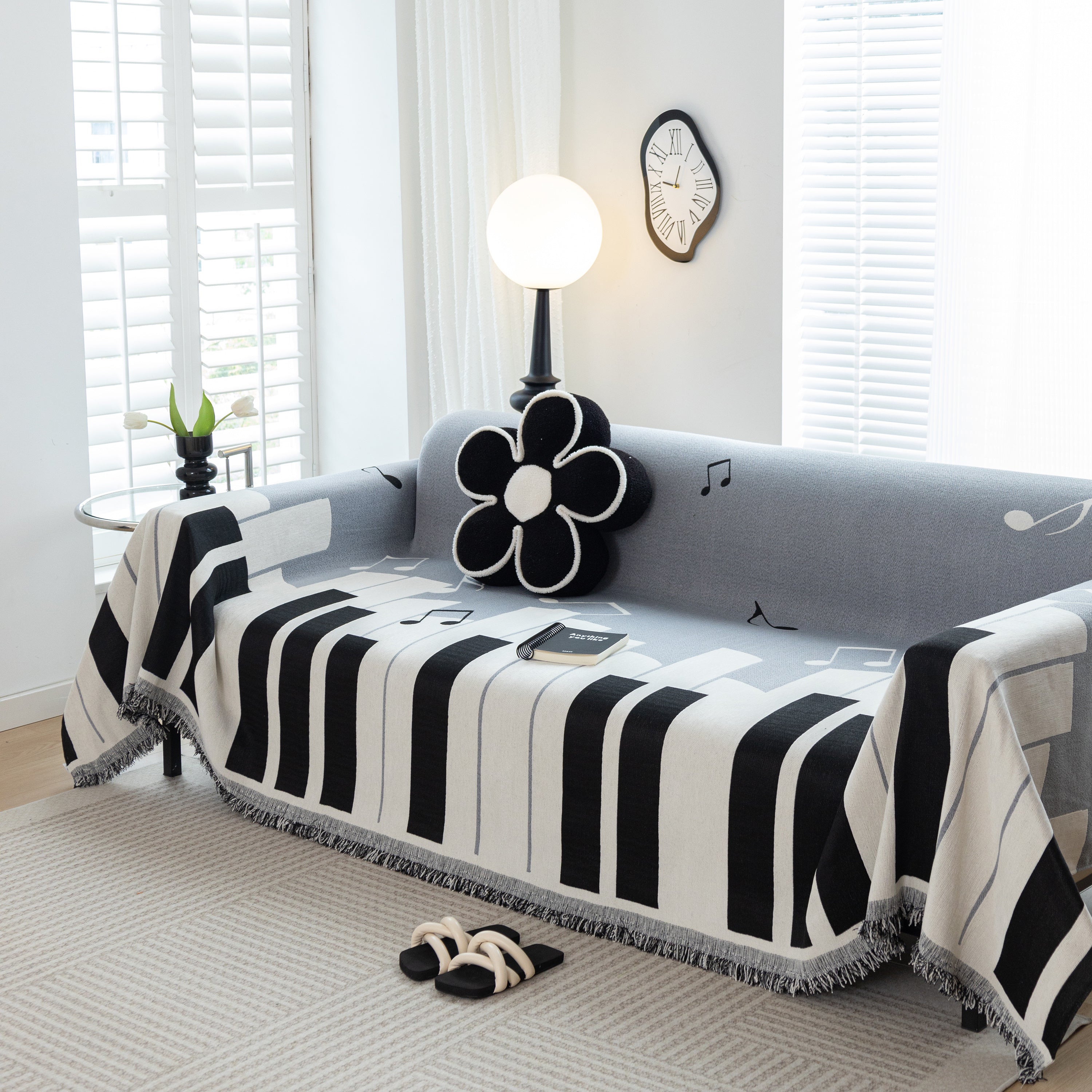 Cozy Chenille Dynamic Notes Sectional Couch Cover Blanket, Perfect Couch Throw Covers For Pets