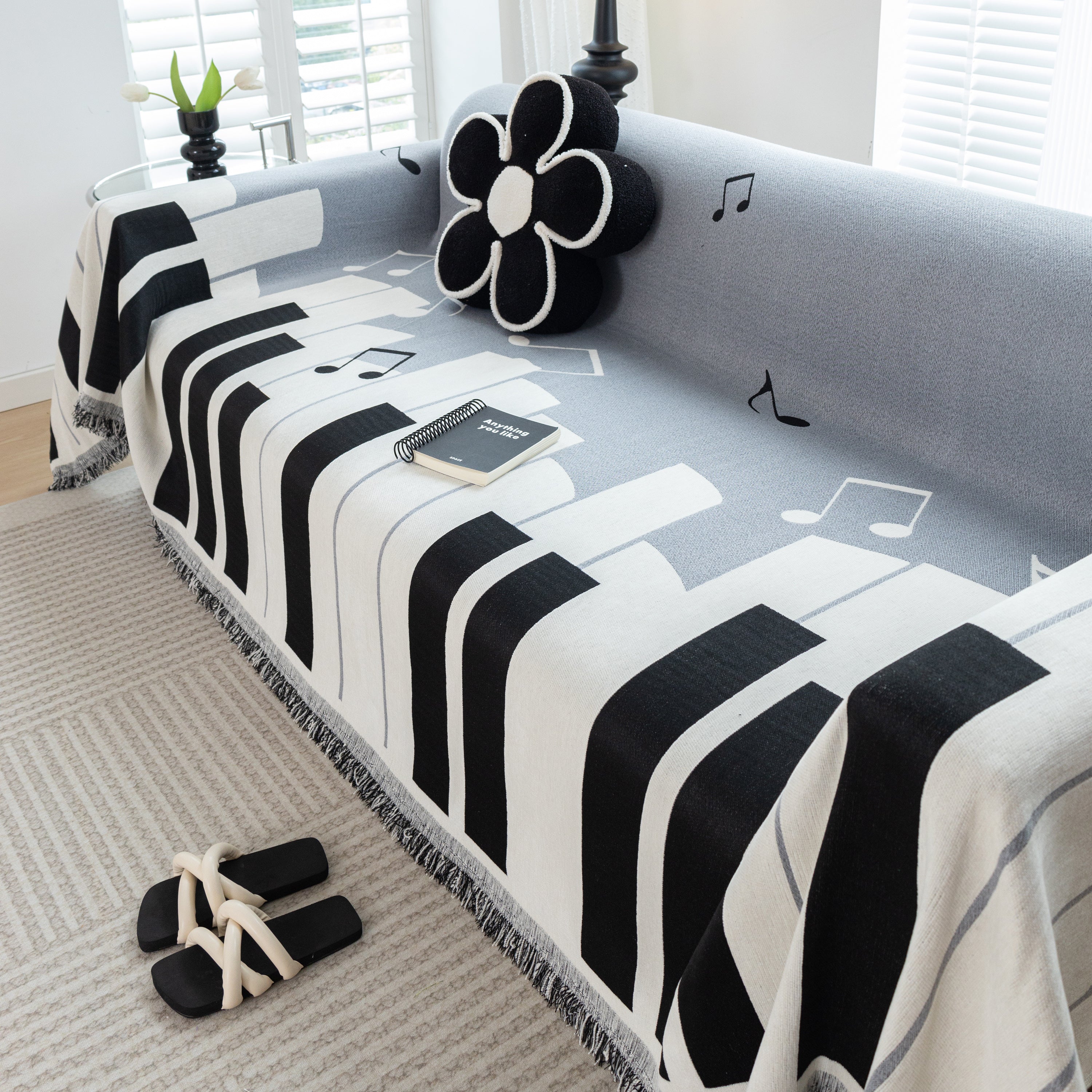 Cozy Chenille Dynamic Notes Sectional Couch Cover Blanket, Perfect Couch Throw Covers For Pets
