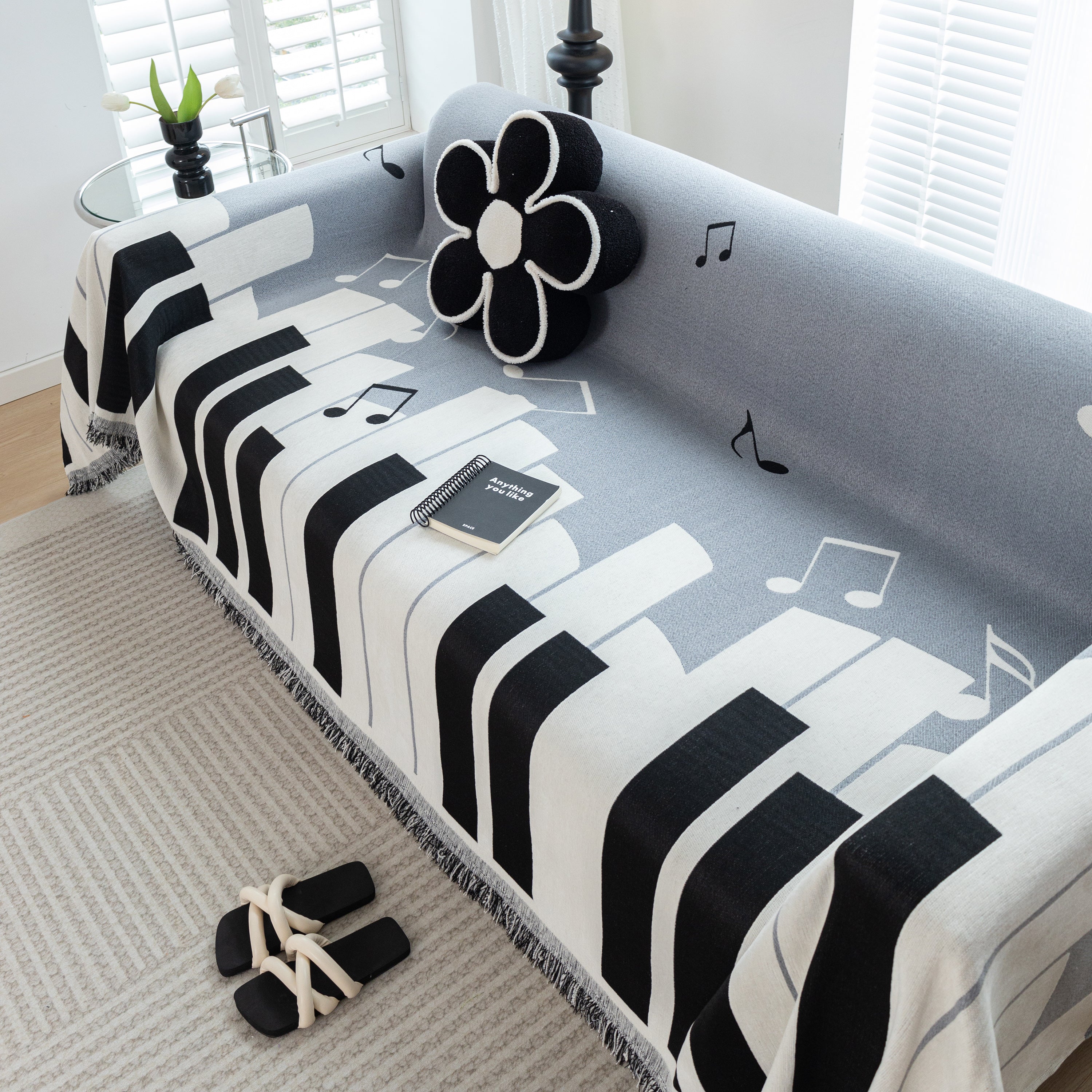Cozy Chenille Dynamic Notes Sectional Couch Cover Blanket, Perfect Couch Throw Covers For Pets