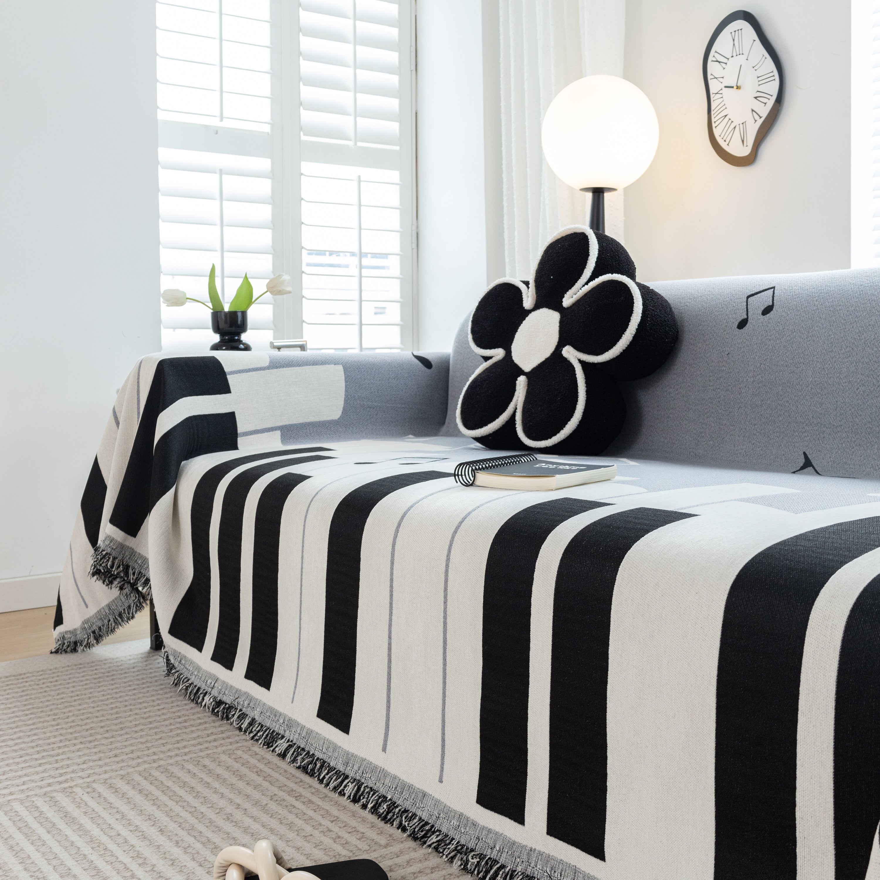 Cozy Chenille Dynamic Notes Sectional Couch Cover Blanket, Perfect Couch Throw Covers For Pets