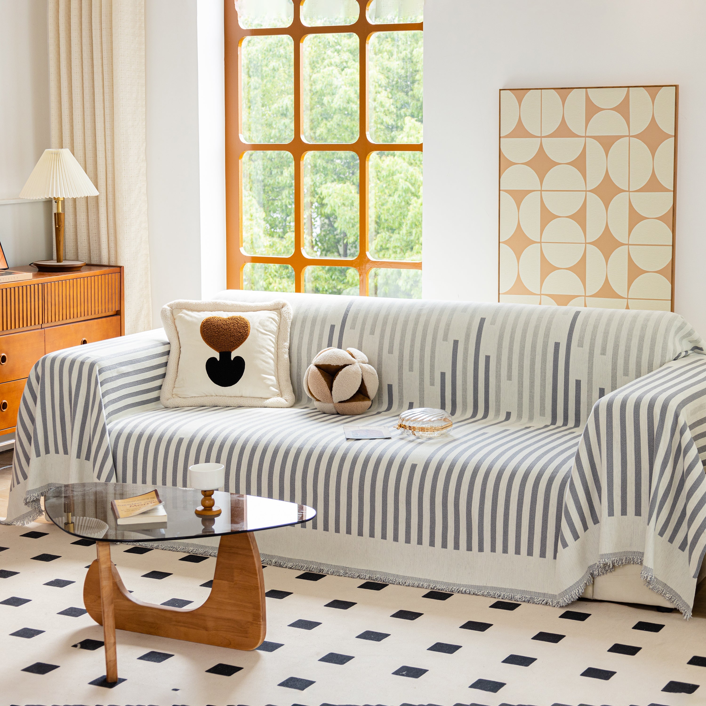 Boho Stripe Sectional Couch Cover Soft Chenille Sofa Slipcovers Blanket On The Sofa For Living Room