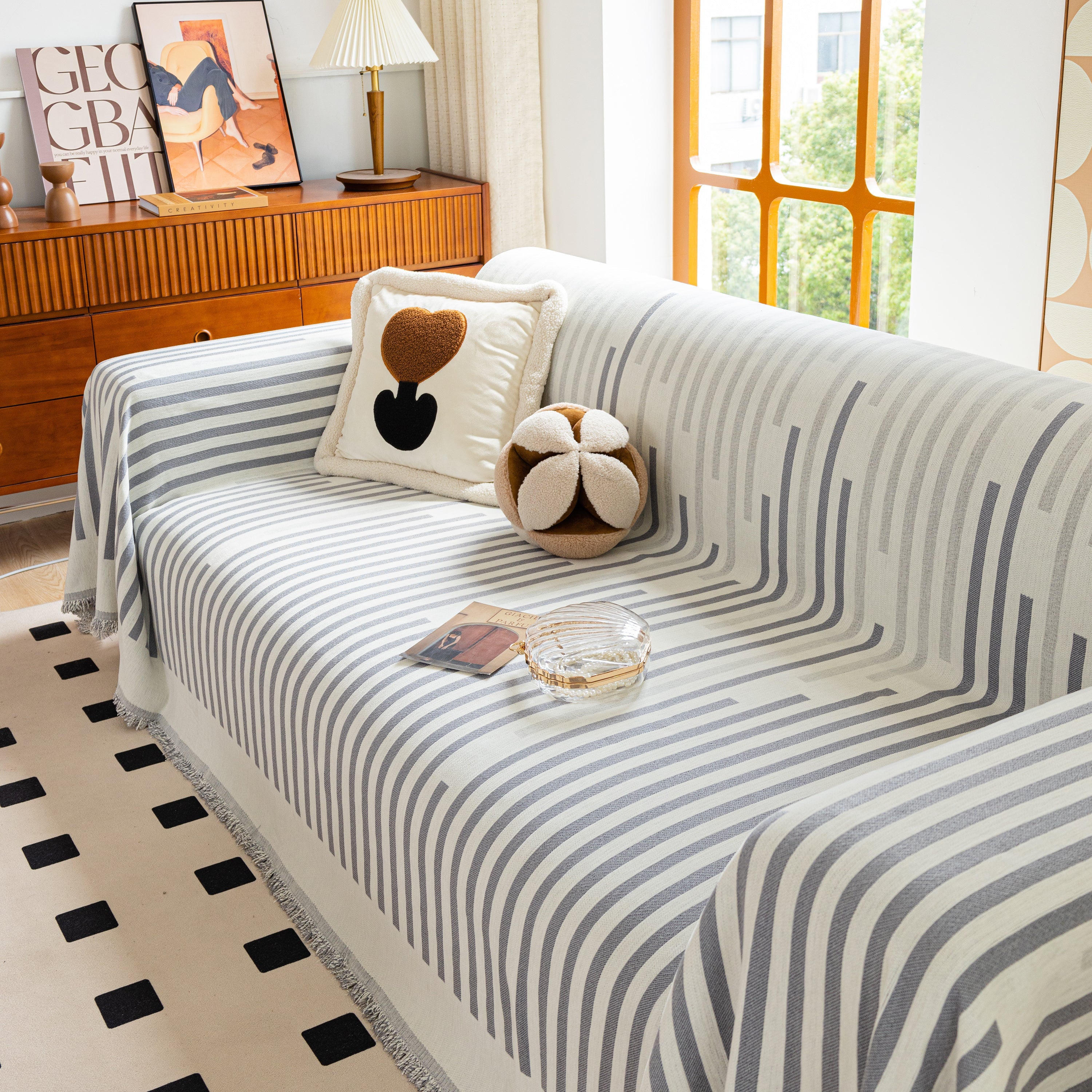 Boho Stripe Sectional Couch Cover Soft Chenille Sofa Slipcovers Blanket On The Sofa For Living Room
