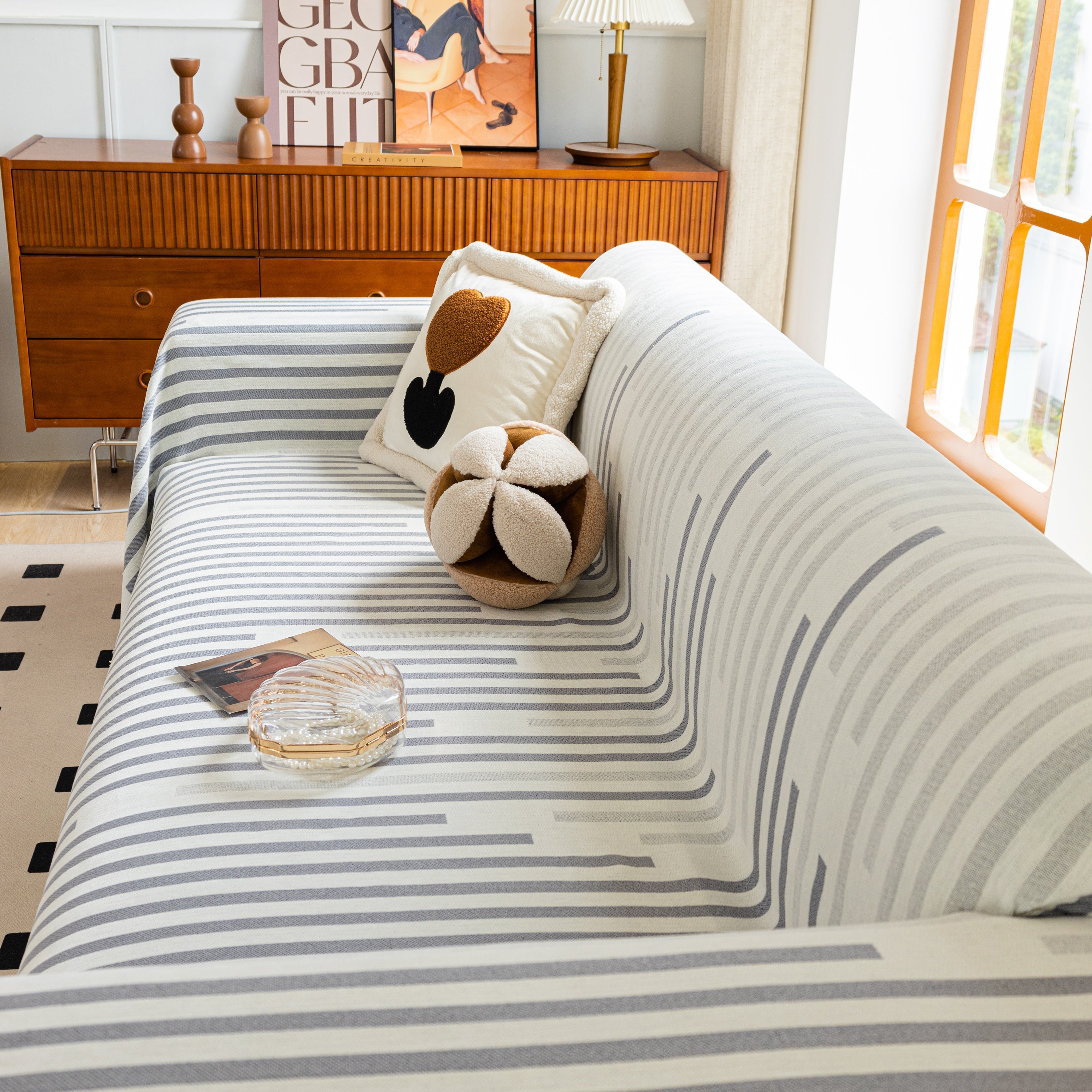 Boho Stripe Sectional Couch Cover Soft Chenille Sofa Slipcovers Blanket On The Sofa For Living Room