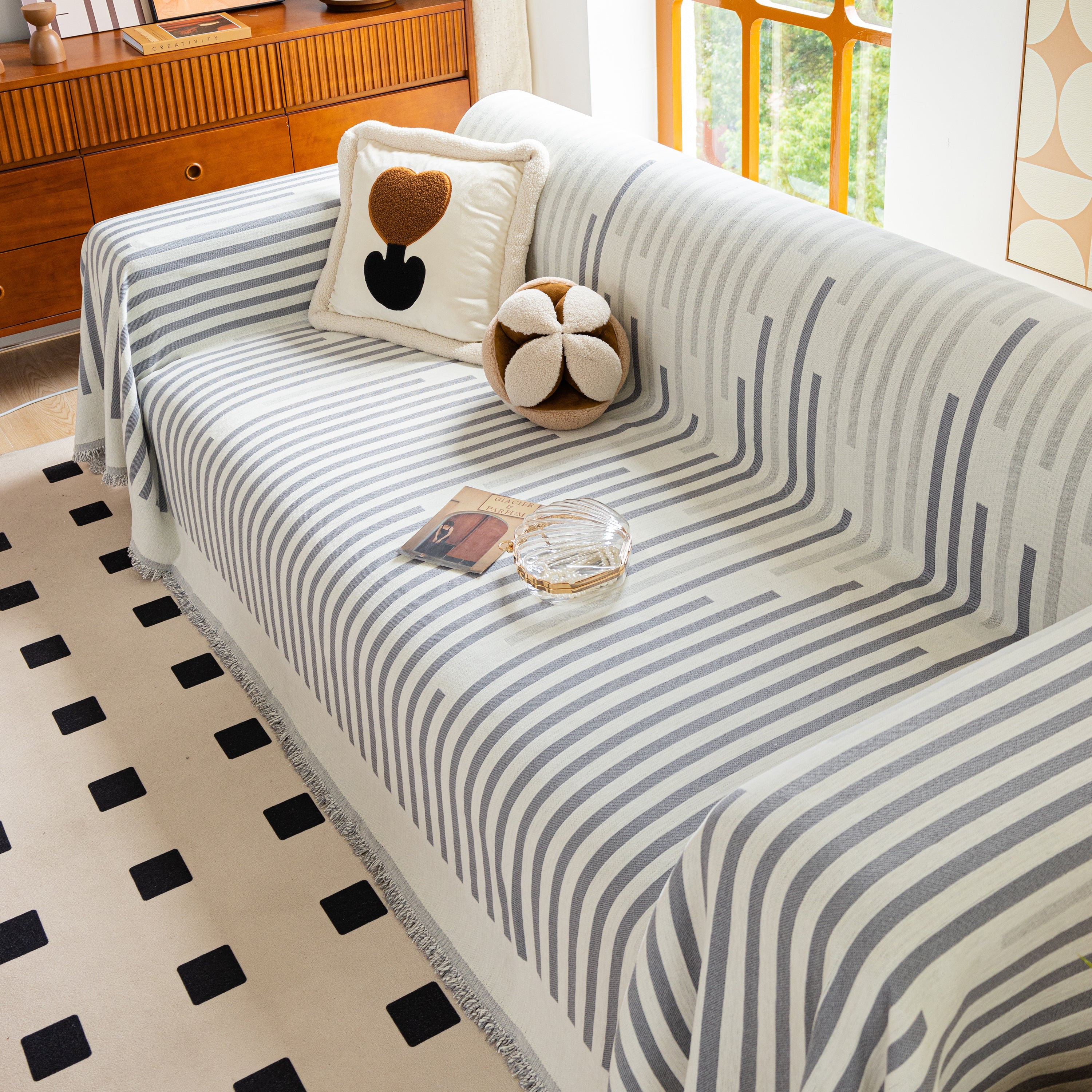 Boho Stripe Sectional Couch Cover Soft Chenille Sofa Slipcovers Blanket On The Sofa For Living Room