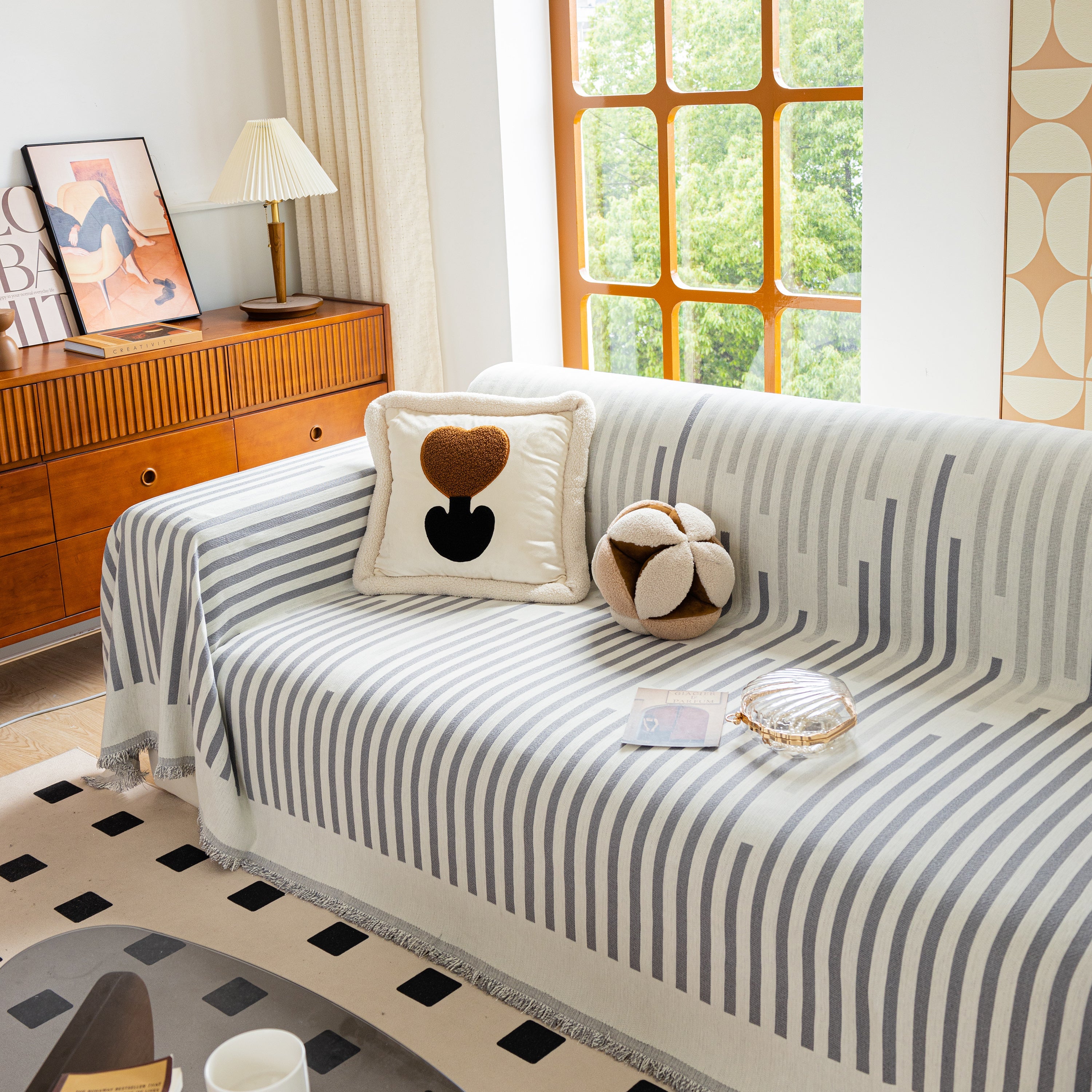 Boho Stripe Sectional Couch Cover Soft Chenille Sofa Slipcovers Blanket On The Sofa For Living Room