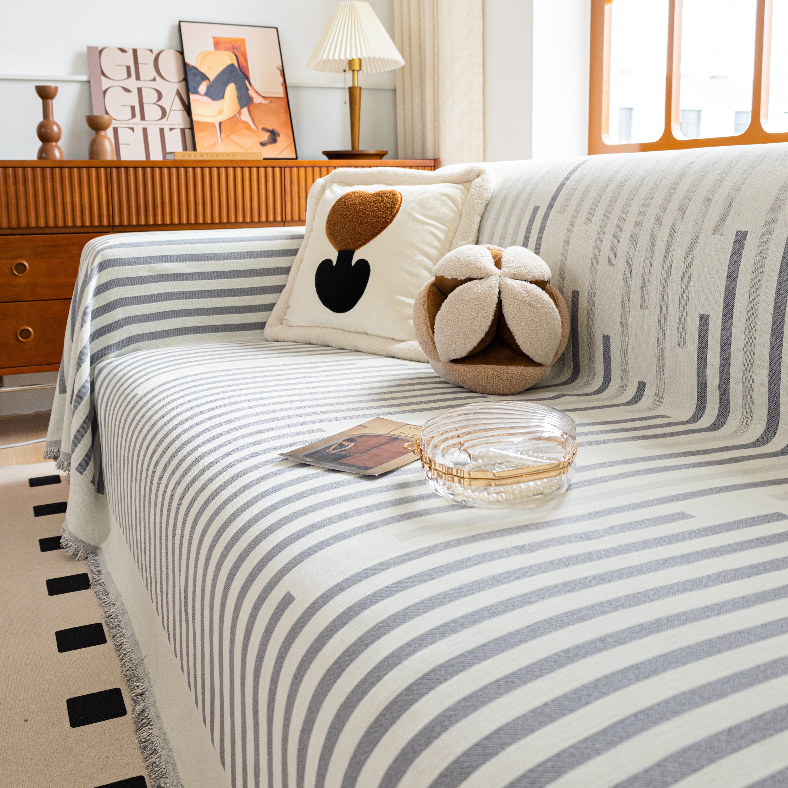 Boho Stripe Sectional Couch Cover Soft Chenille Sofa Slipcovers Blanket On The Sofa For Living Room