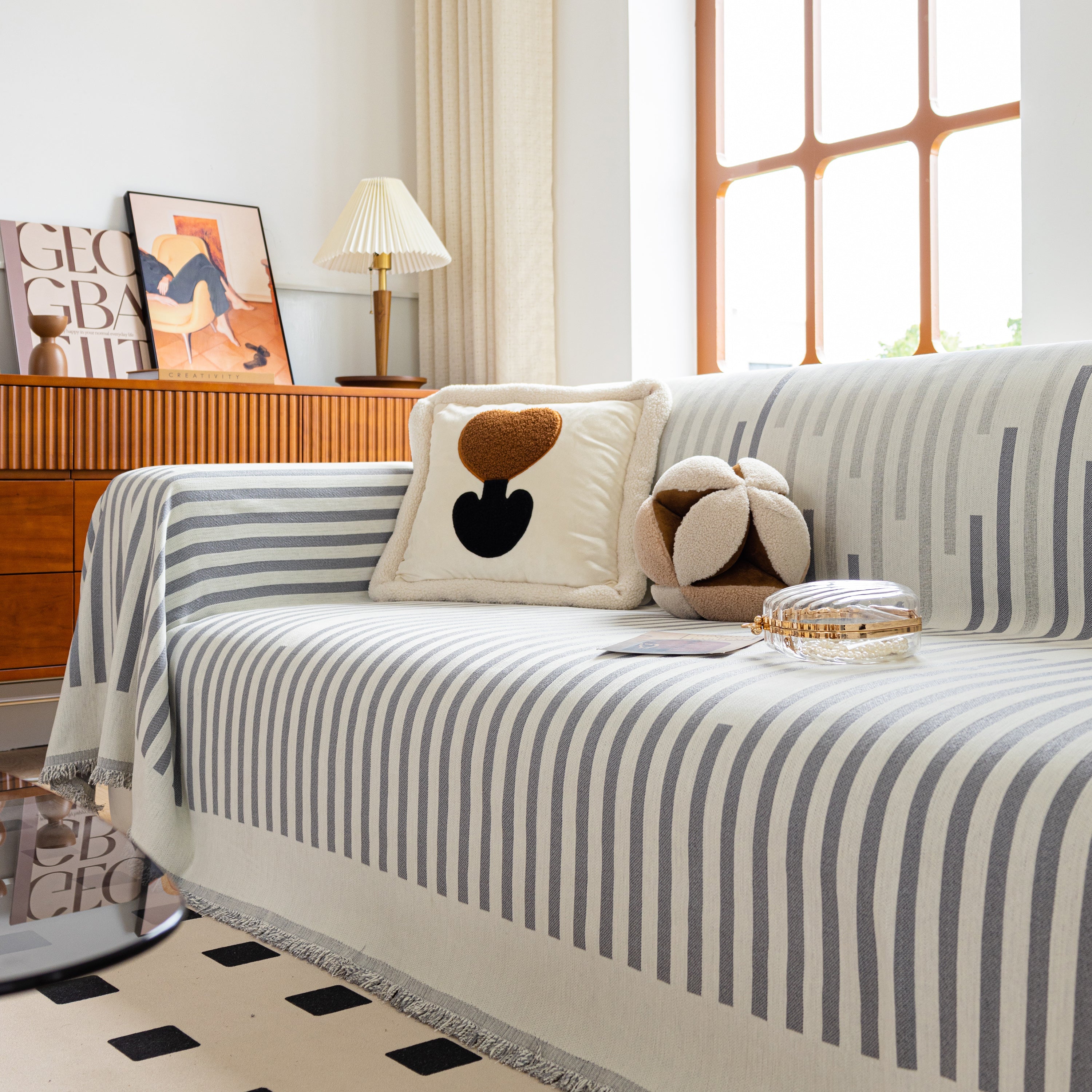 Boho Stripe Sectional Couch Cover Soft Chenille Sofa Slipcovers Blanket On The Sofa For Living Room
