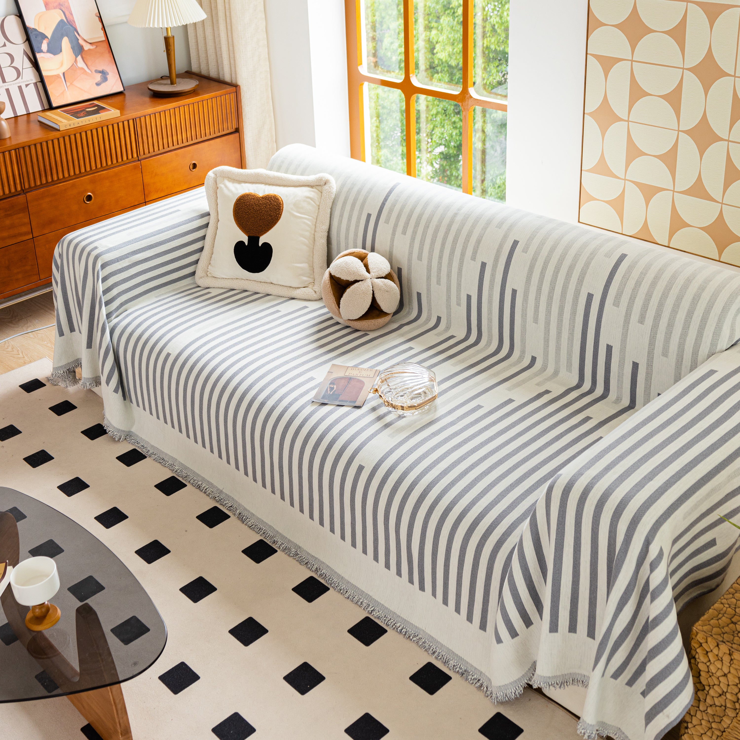 Boho Stripe Sectional Couch Cover Soft Chenille Sofa Slipcovers Blanket On The Sofa For Living Room