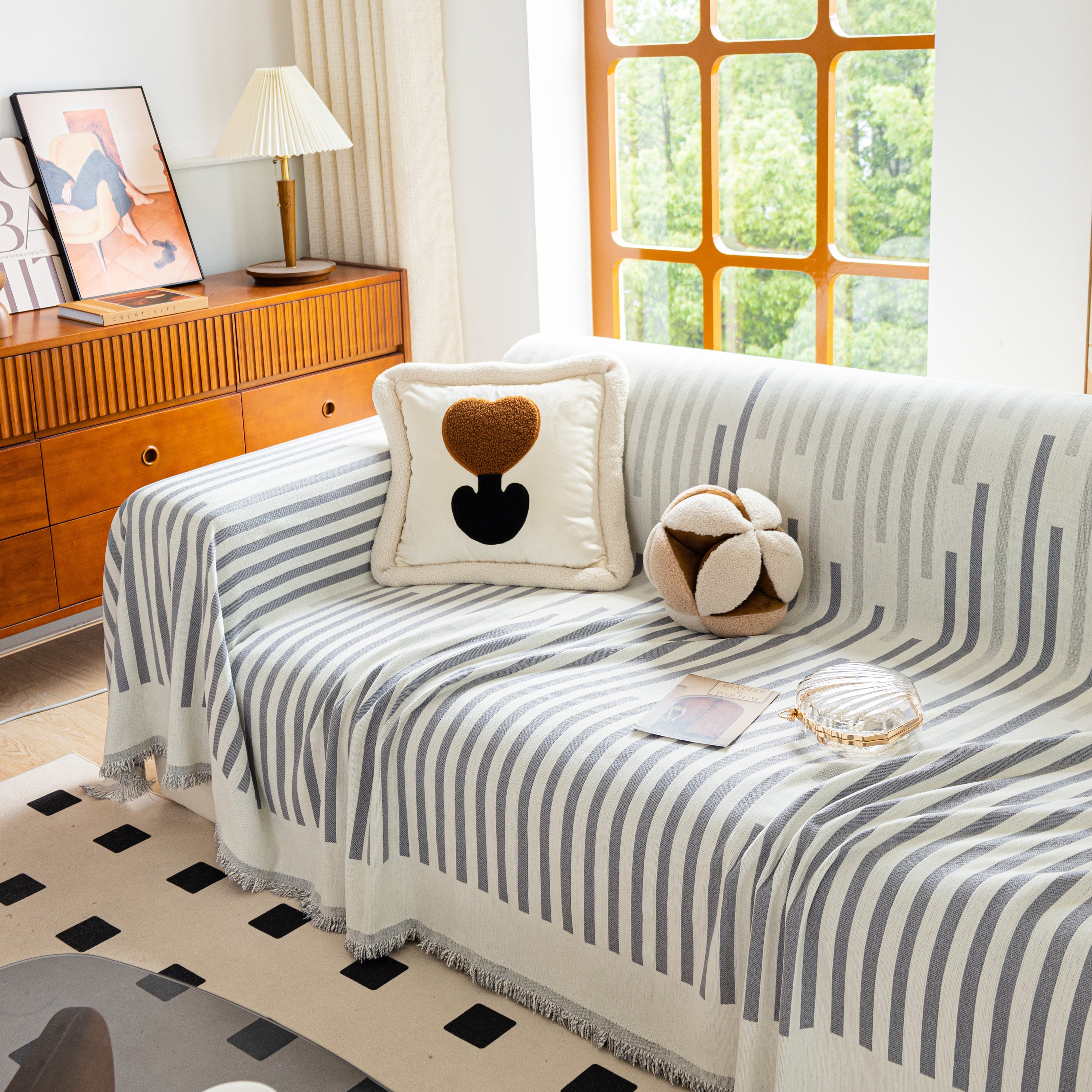 Boho Stripe Sectional Couch Cover Soft Chenille Sofa Slipcovers Blanket On The Sofa For Living Room