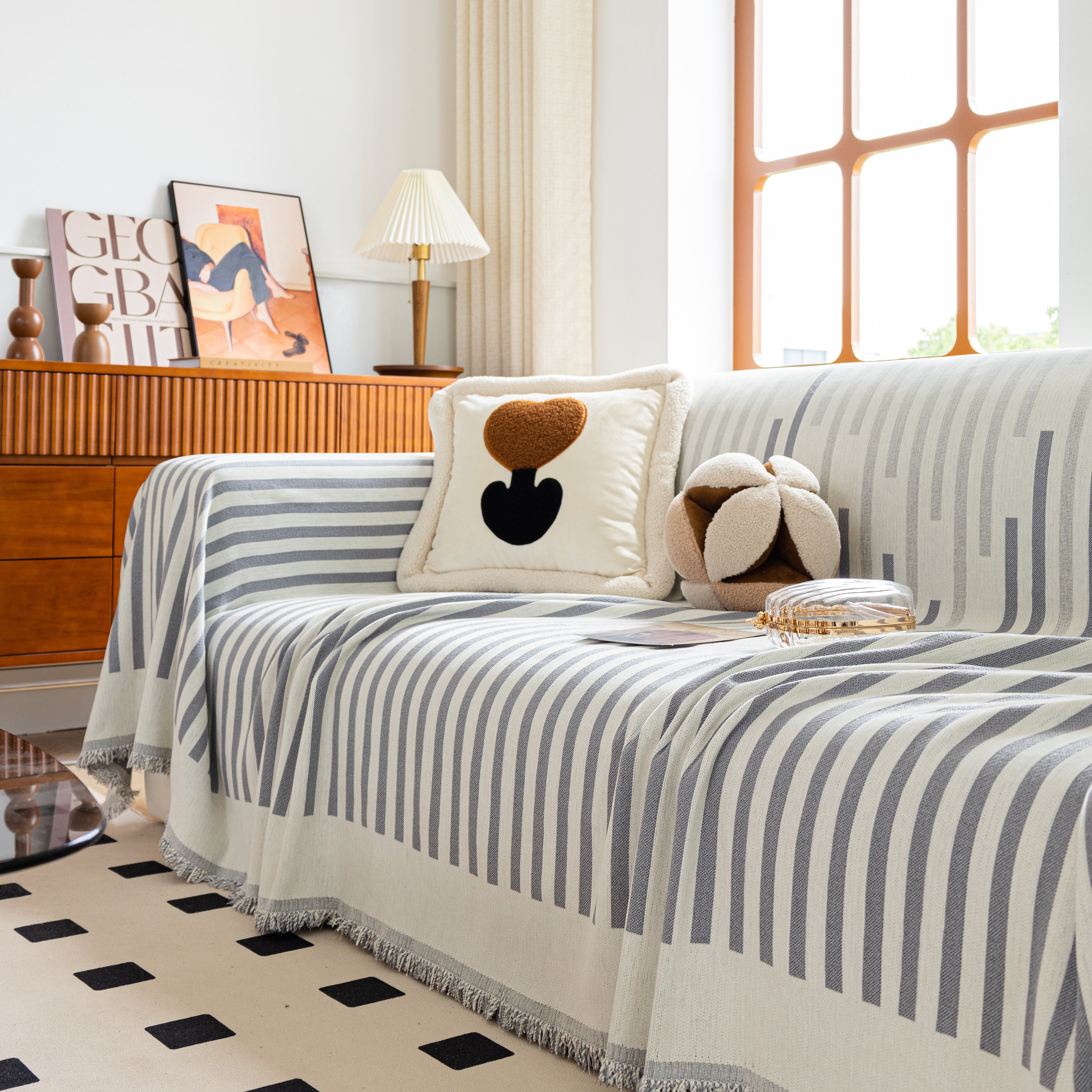 Boho Stripe Sectional Couch Cover Soft Chenille Sofa Slipcovers Blanket On The Sofa For Living Room