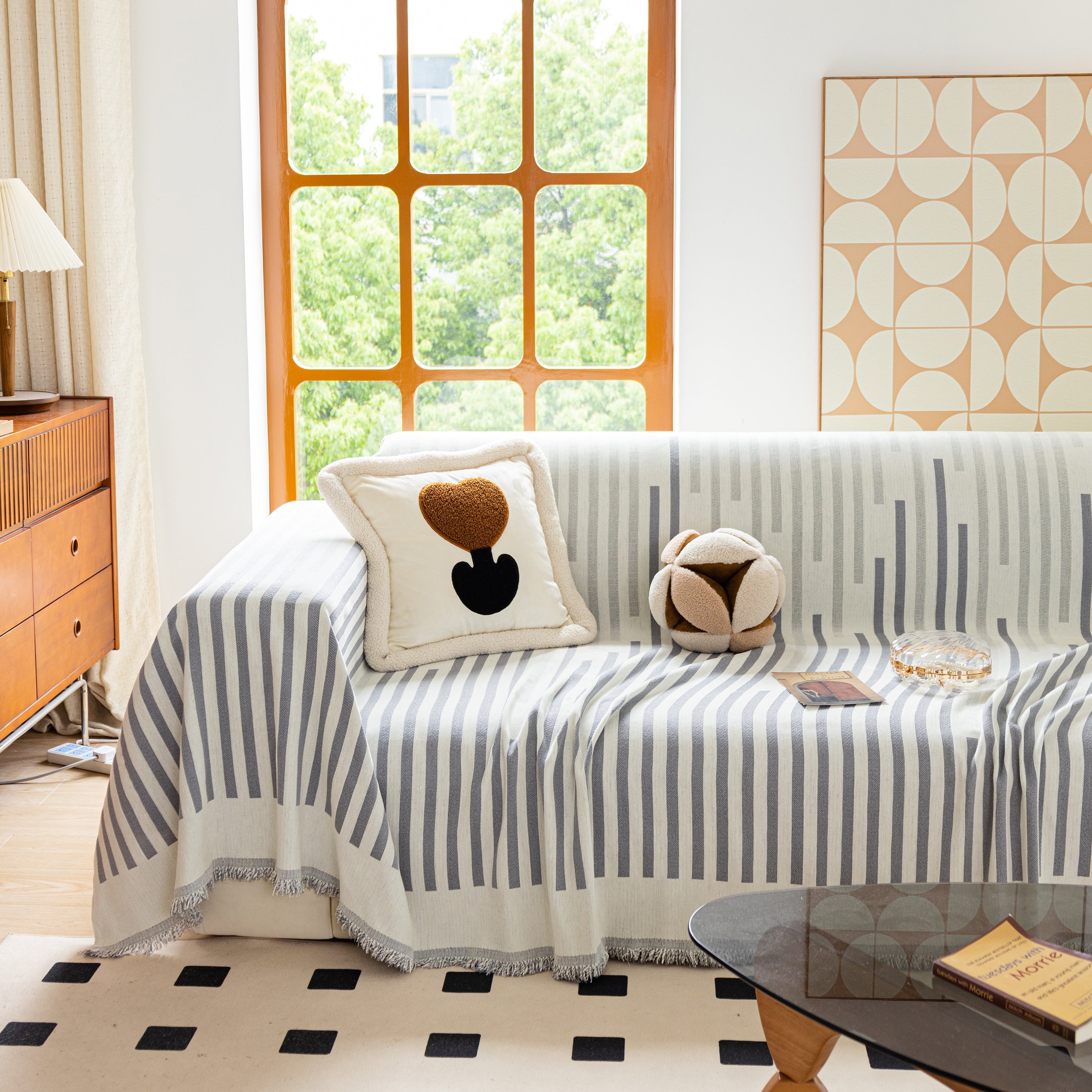 Boho Stripe Sectional Couch Cover Soft Chenille Sofa Slipcovers Blanket On The Sofa For Living Room