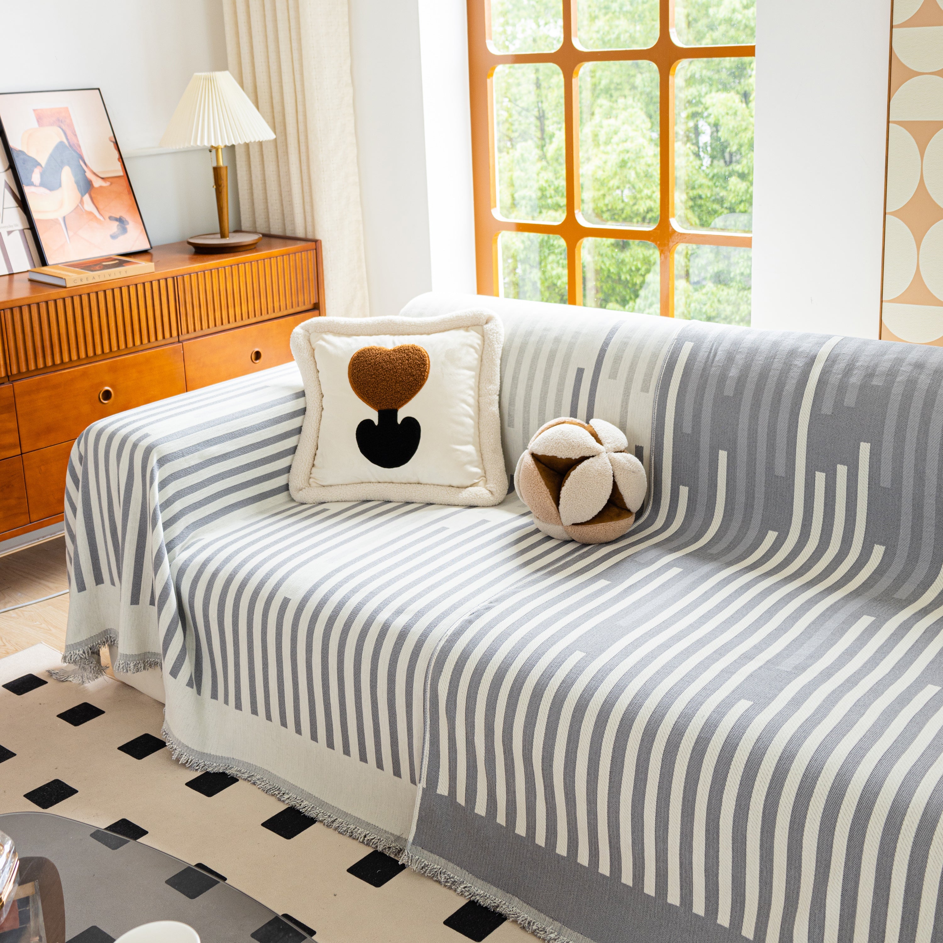 Boho Stripe Sectional Couch Cover Soft Chenille Sofa Slipcovers Blanket On The Sofa For Living Room