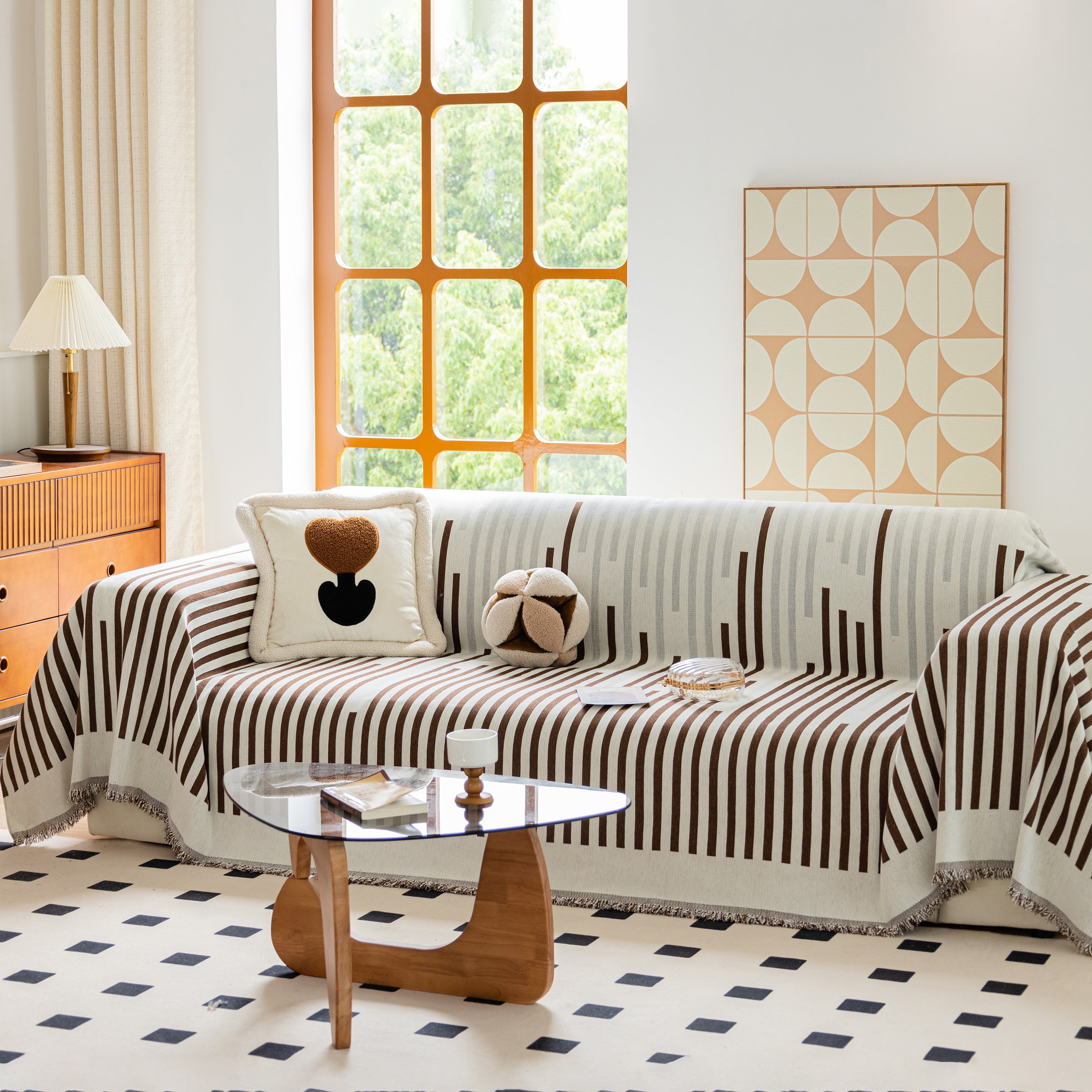 Boho Stripe Sectional Couch Cover Soft Chenille Sofa Slipcovers Blanket On The Sofa For Living Room