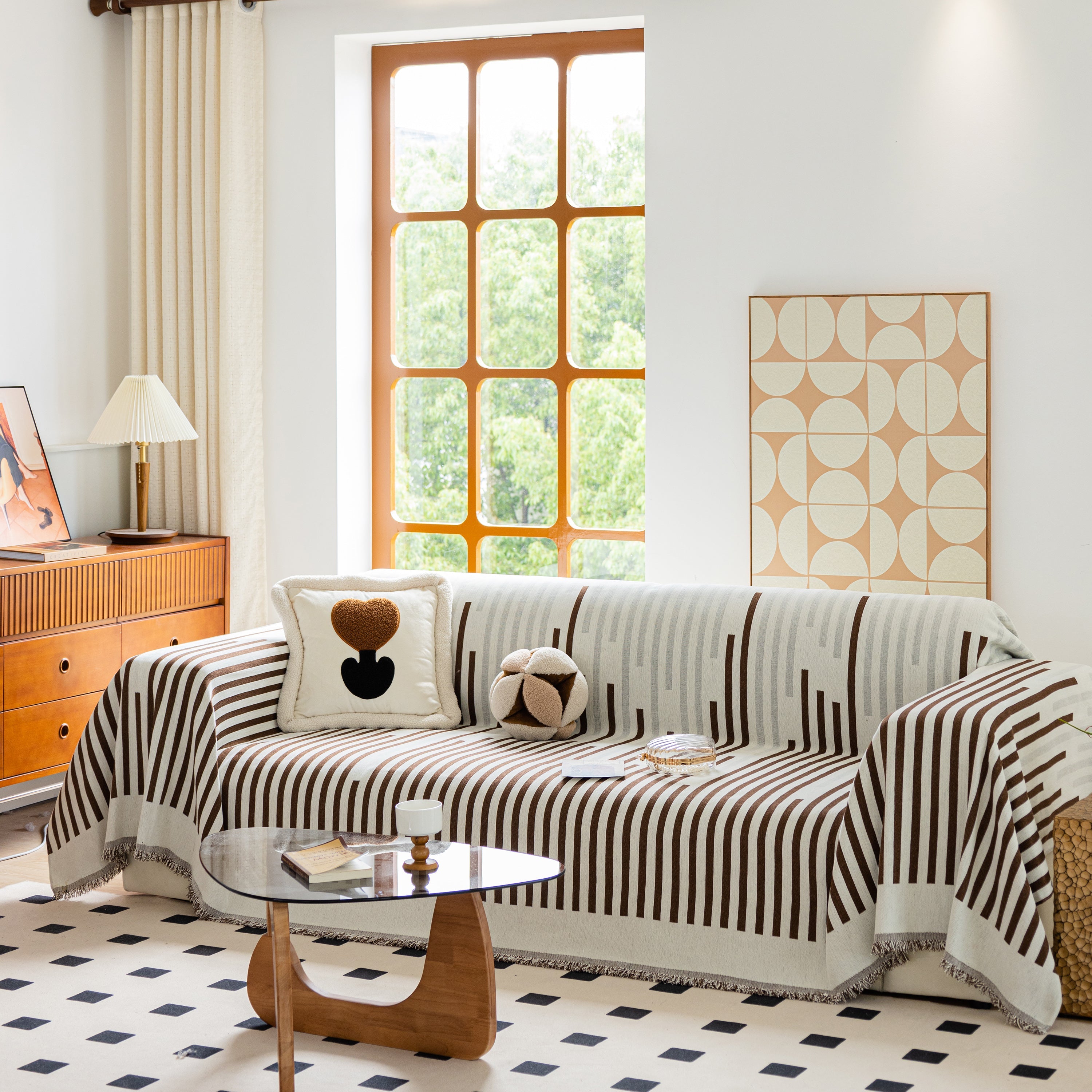 Boho Stripe Sectional Couch Cover Soft Chenille Sofa Slipcovers Blanket On The Sofa For Living Room