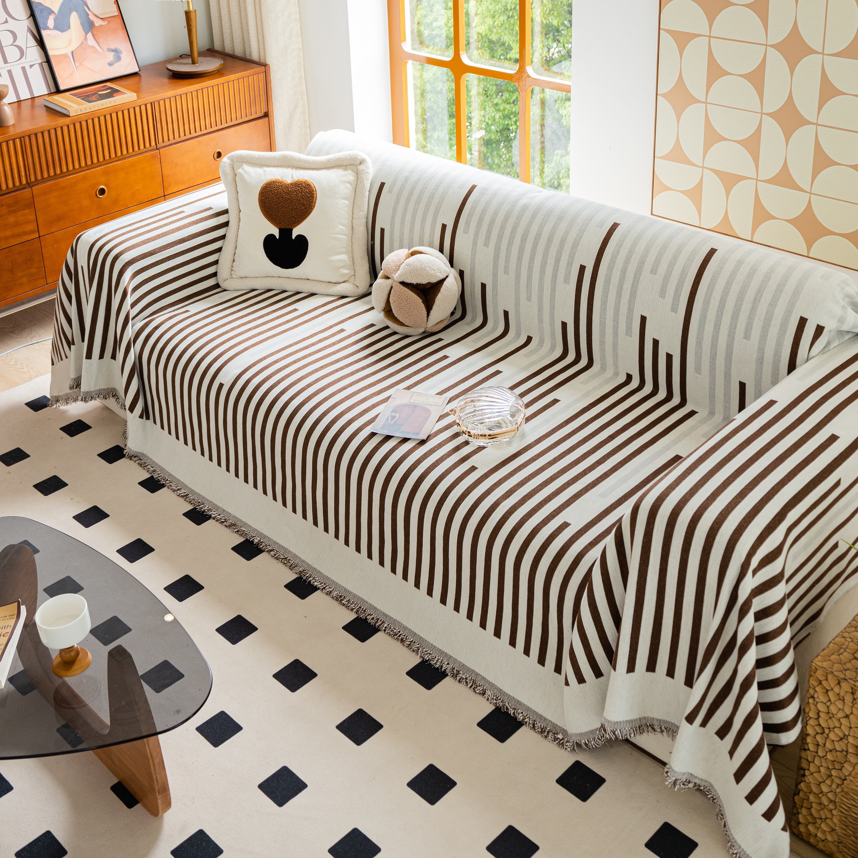Boho Stripe Sectional Couch Cover Soft Chenille Sofa Slipcovers Blanket On The Sofa For Living Room