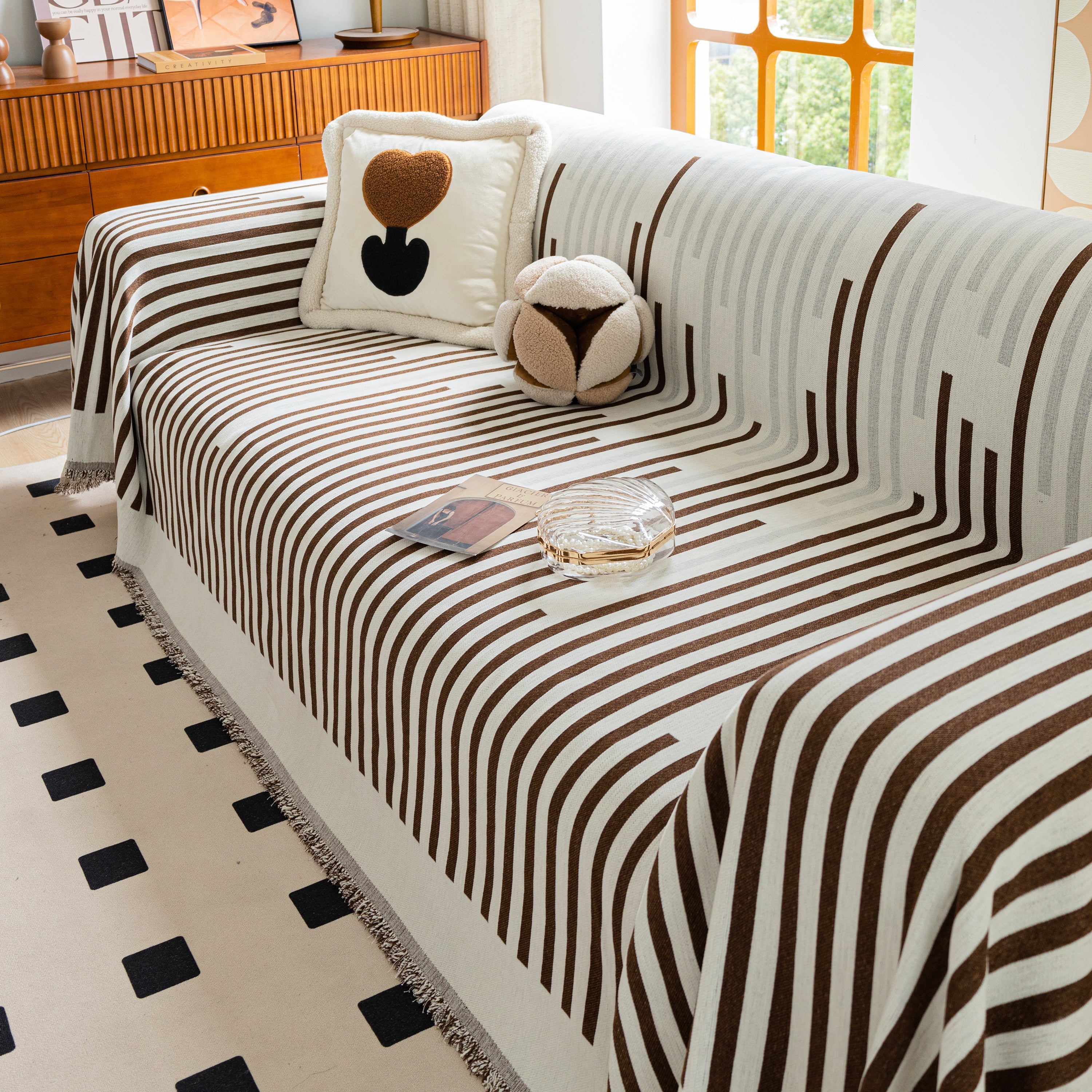 Boho Stripe Sectional Couch Cover Soft Chenille Sofa Slipcovers Blanket On The Sofa For Living Room