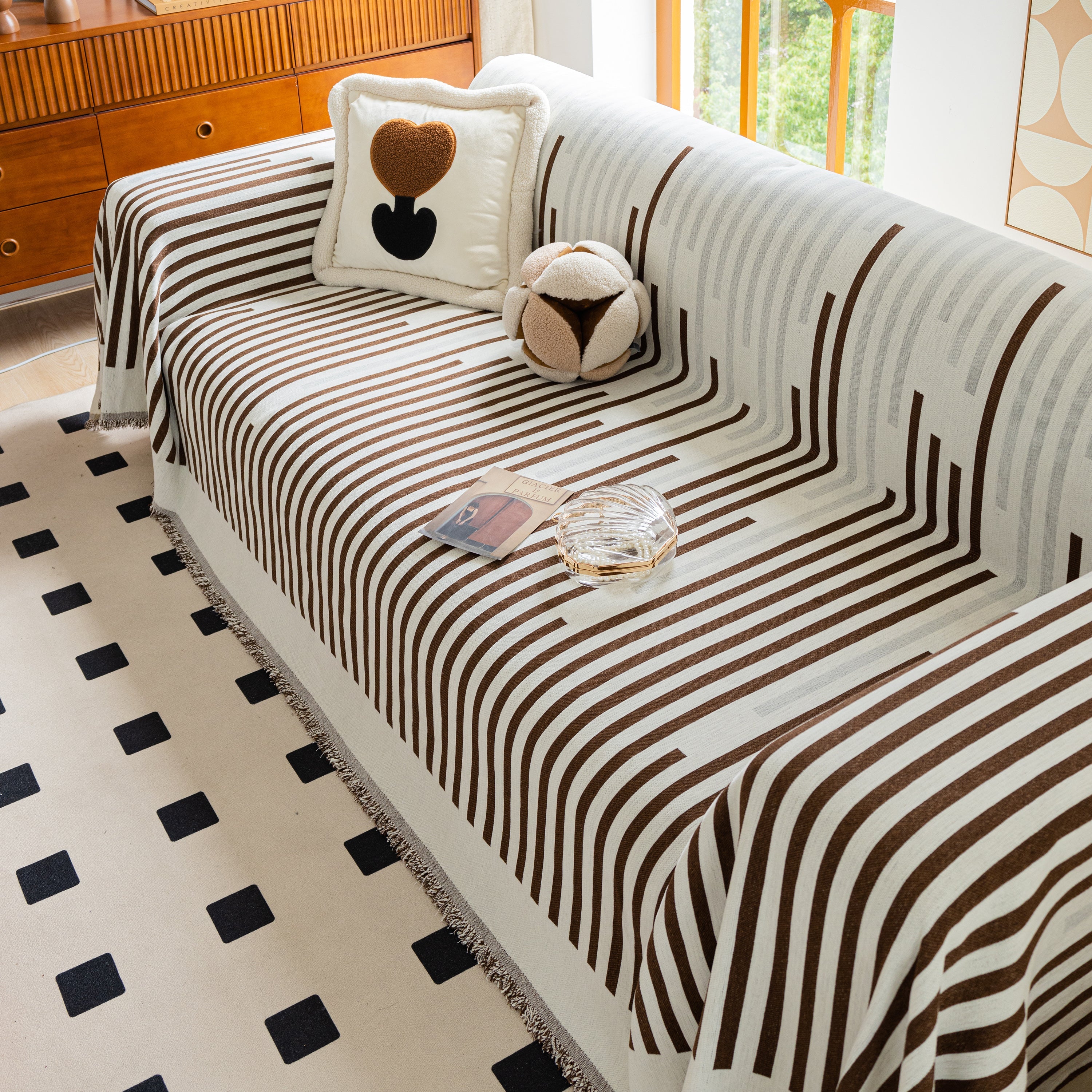 Boho Stripe Sectional Couch Cover Soft Chenille Sofa Slipcovers Blanket On The Sofa For Living Room