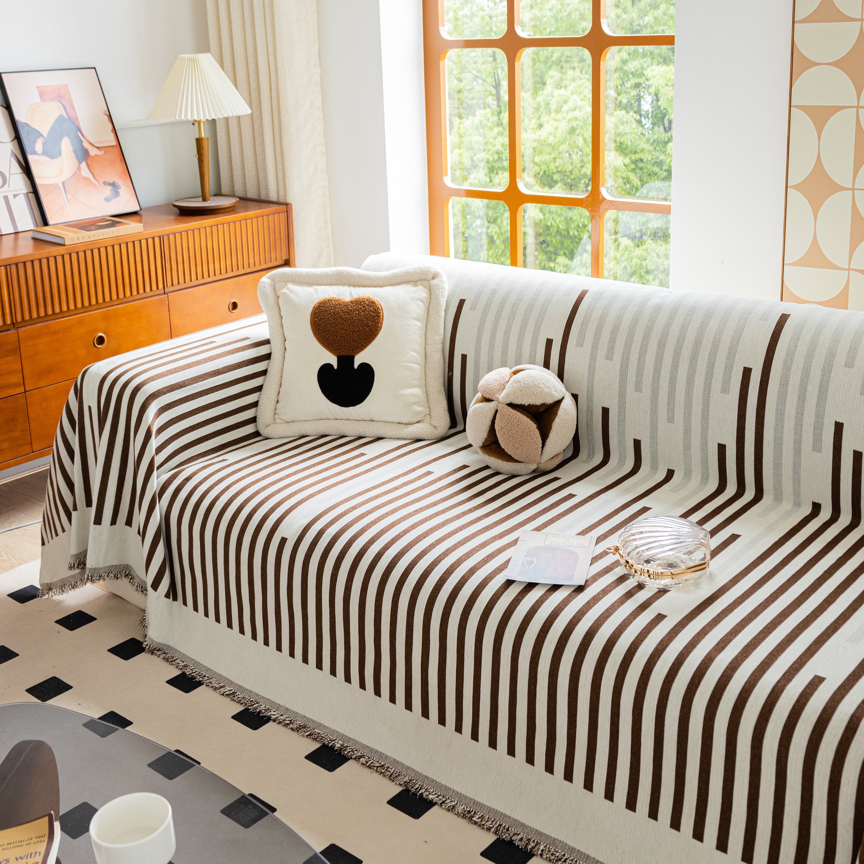 Boho Stripe Sectional Couch Cover Soft Chenille Sofa Slipcovers Blanket On The Sofa For Living Room