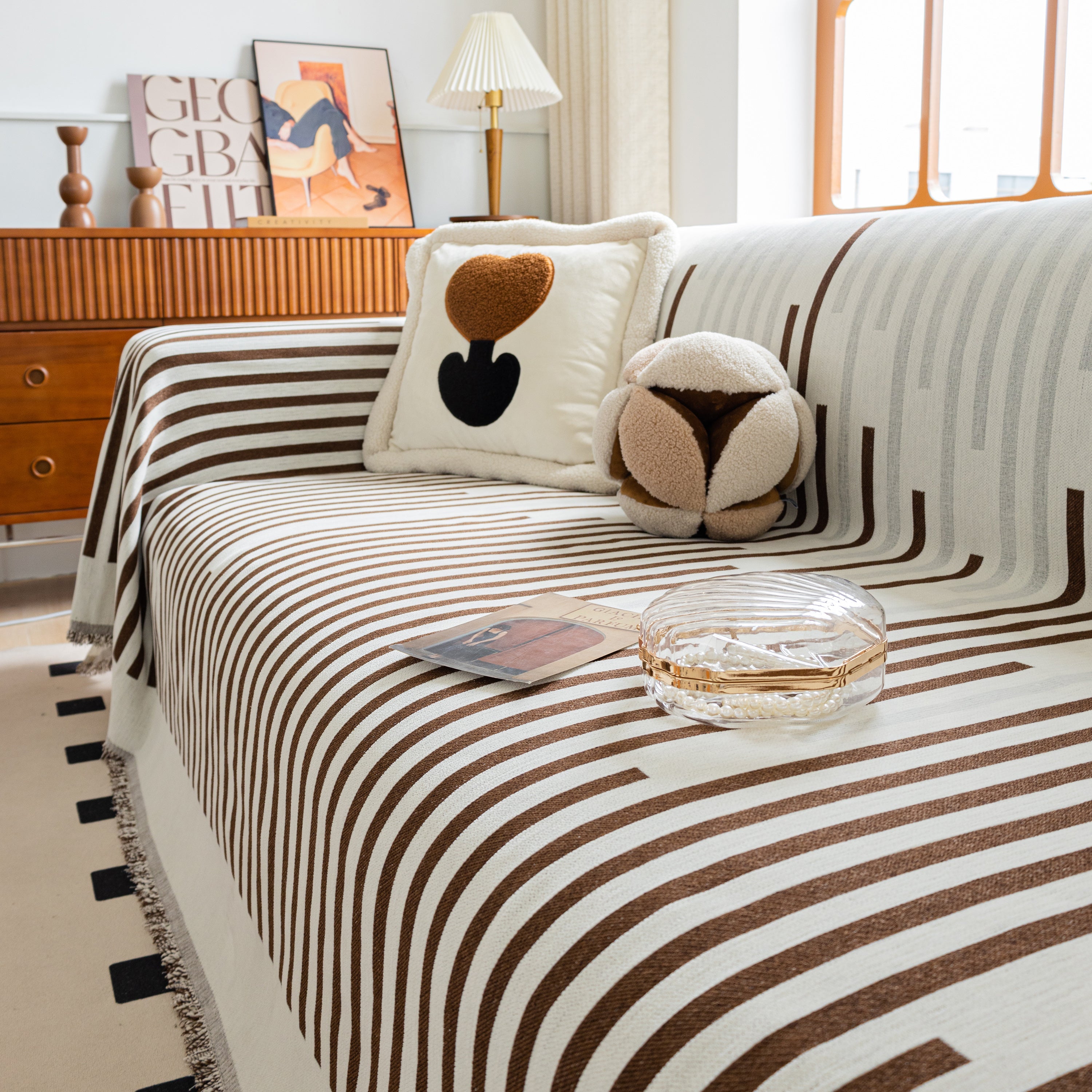 Boho Stripe Sectional Couch Cover Soft Chenille Sofa Slipcovers Blanket On The Sofa For Living Room