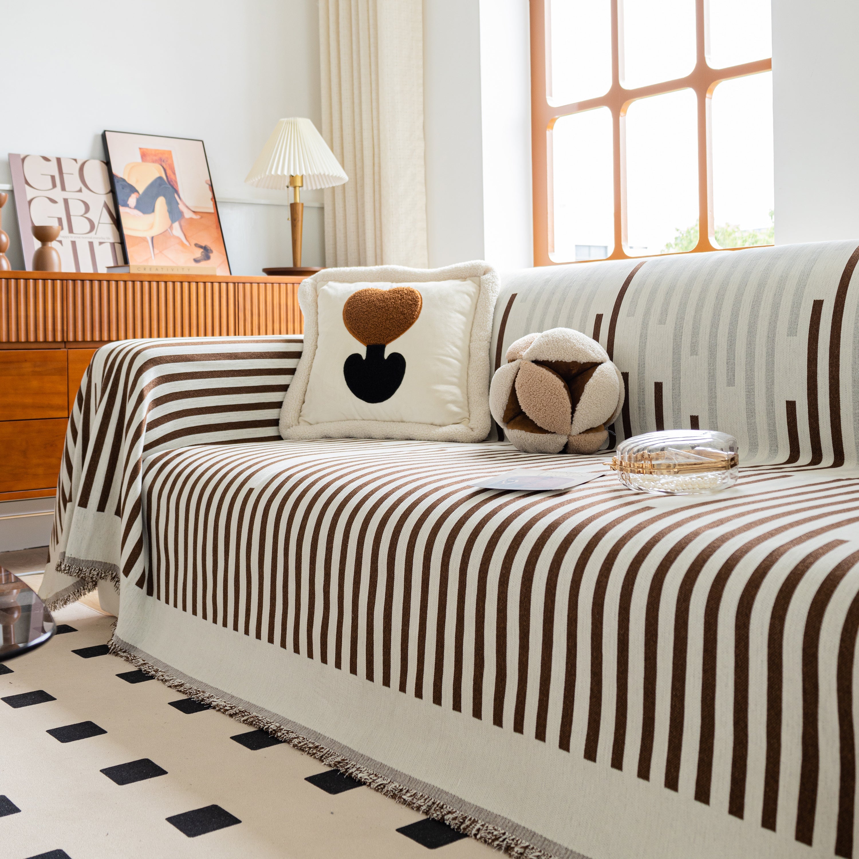 Boho Stripe Sectional Couch Cover Soft Chenille Sofa Slipcovers Blanket On The Sofa For Living Room