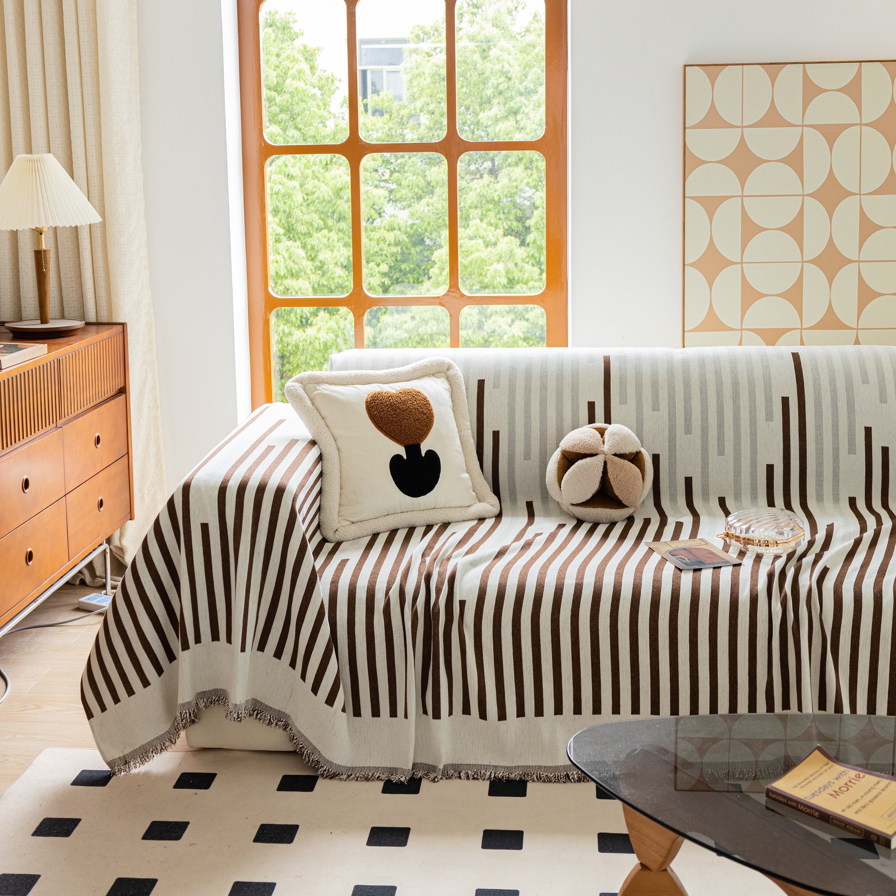 Boho Stripe Sectional Couch Cover Soft Chenille Sofa Slipcovers Blanket On The Sofa For Living Room