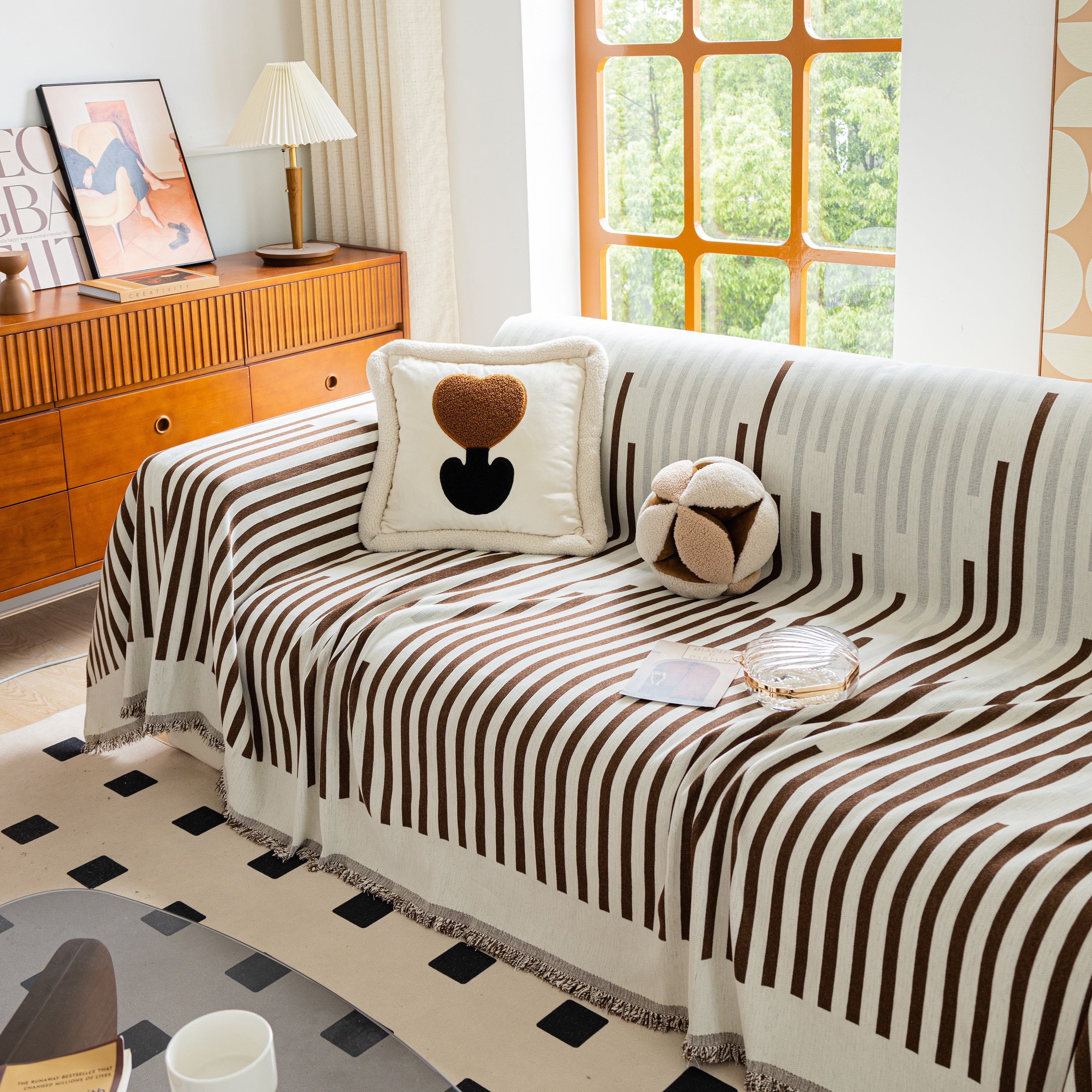 Boho Stripe Sectional Couch Cover Soft Chenille Sofa Slipcovers Blanket On The Sofa For Living Room