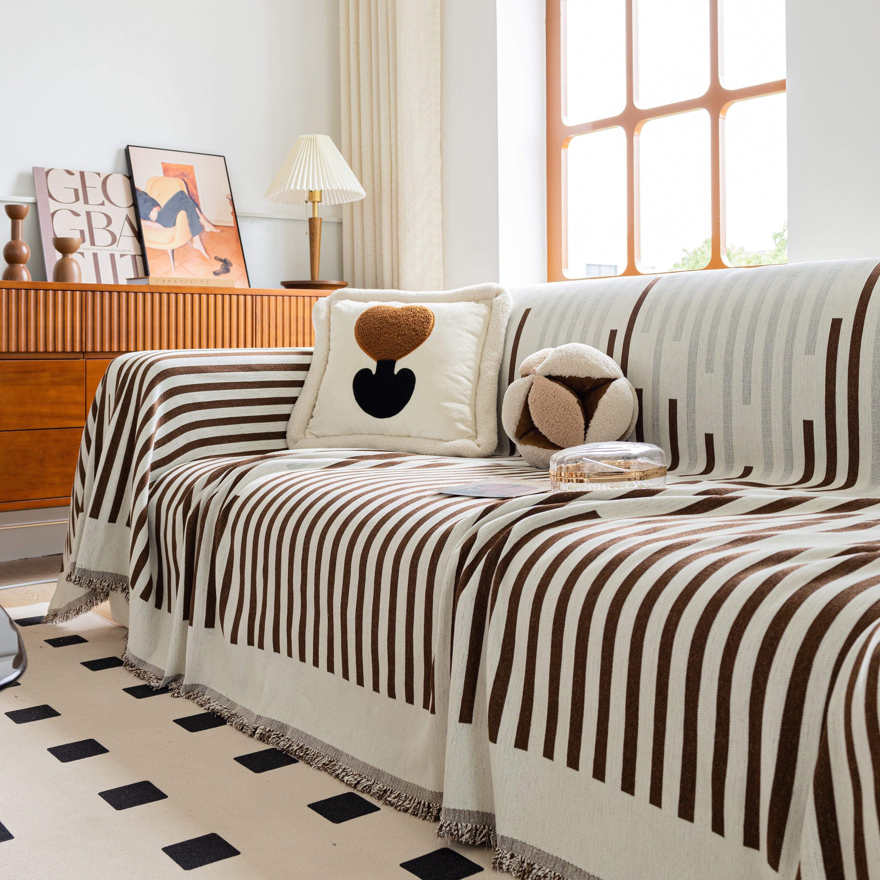 Boho Stripe Sectional Couch Cover Soft Chenille Sofa Slipcovers Blanket On The Sofa For Living Room
