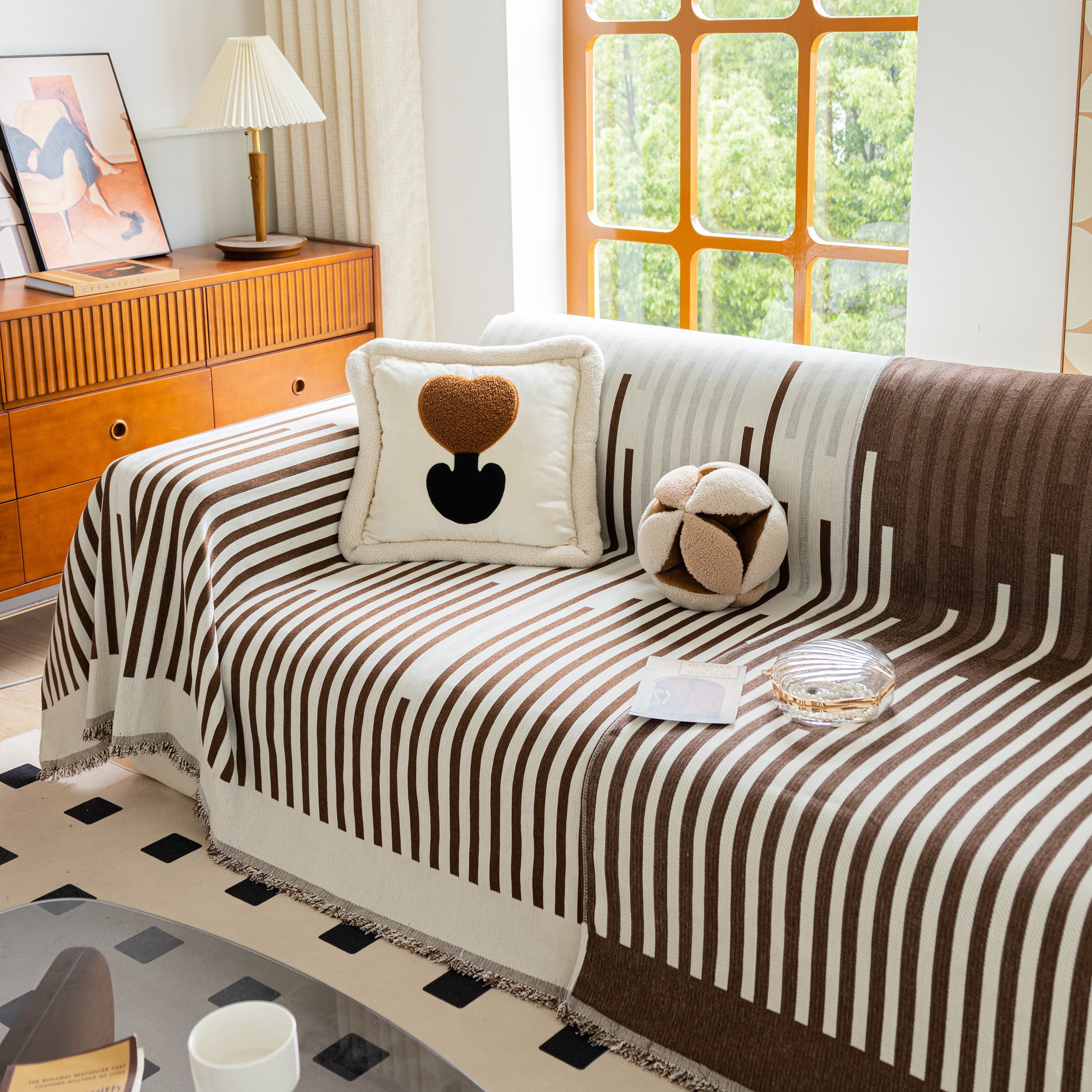 Boho Stripe Sectional Couch Cover Soft Chenille Sofa Slipcovers Blanket On The Sofa For Living Room