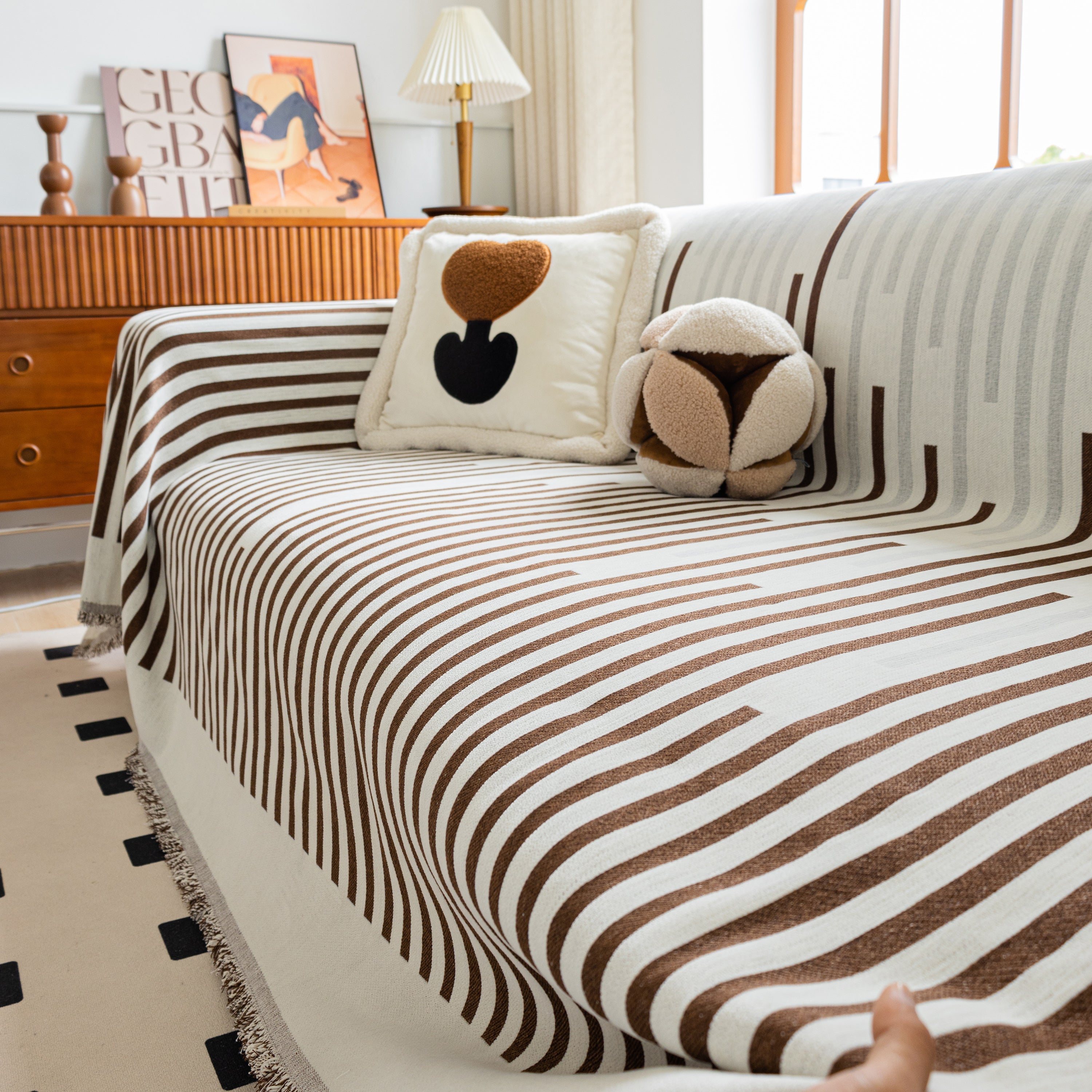 Boho Stripe Sectional Couch Cover Soft Chenille Sofa Slipcovers Blanket On The Sofa For Living Room
