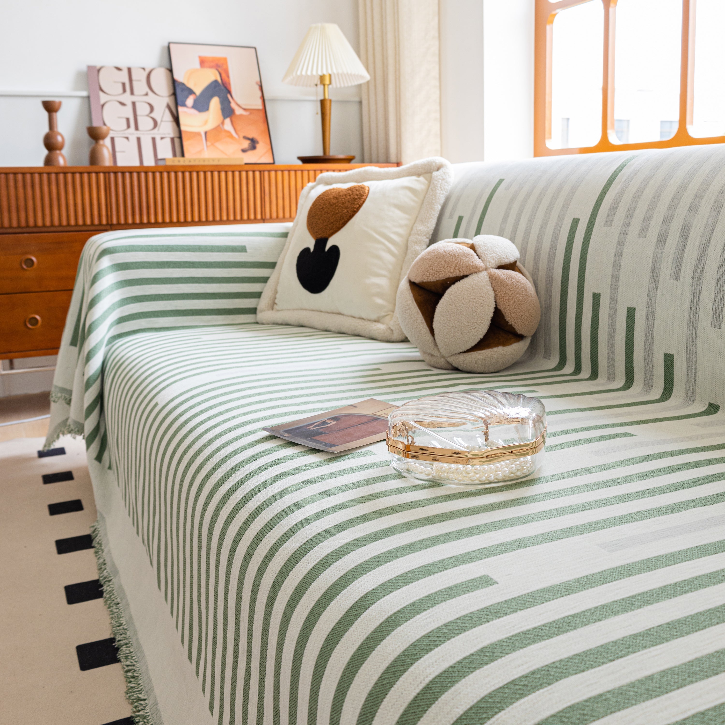 Boho Stripe Sectional Couch Cover Soft Chenille Sofa Slipcovers Blanket On The Sofa For Living Room