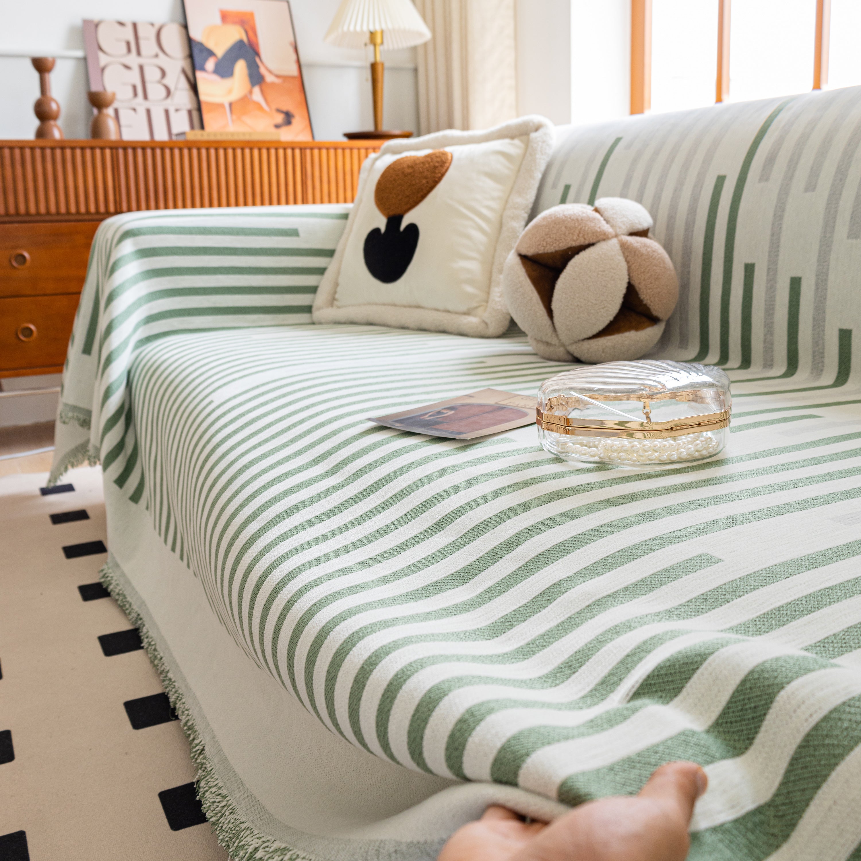 Boho Stripe Sectional Couch Cover Soft Chenille Sofa Slipcovers Blanket On The Sofa For Living Room