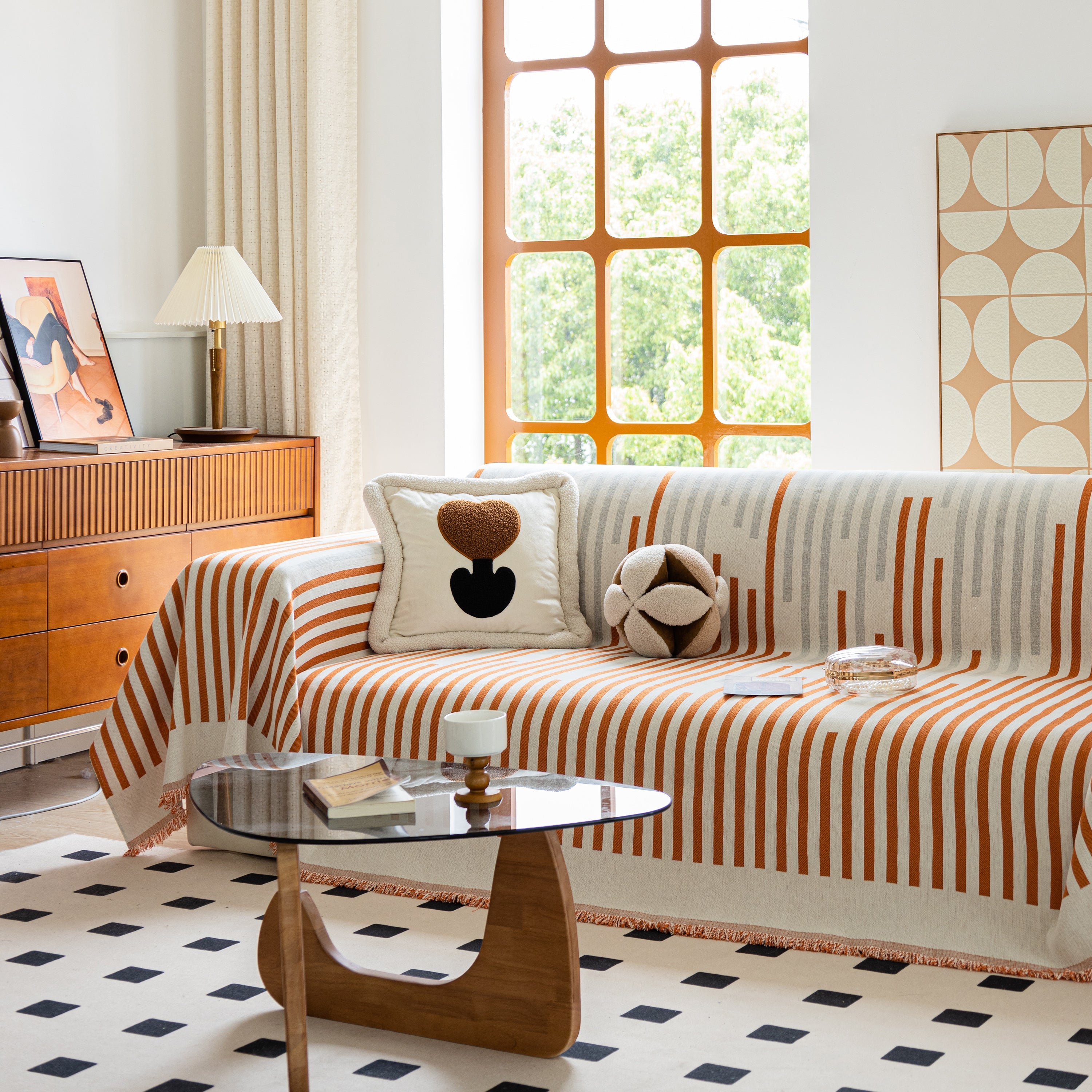 Boho Stripe Sectional Couch Cover Soft Chenille Sofa Slipcovers Blanket On The Sofa For Living Room