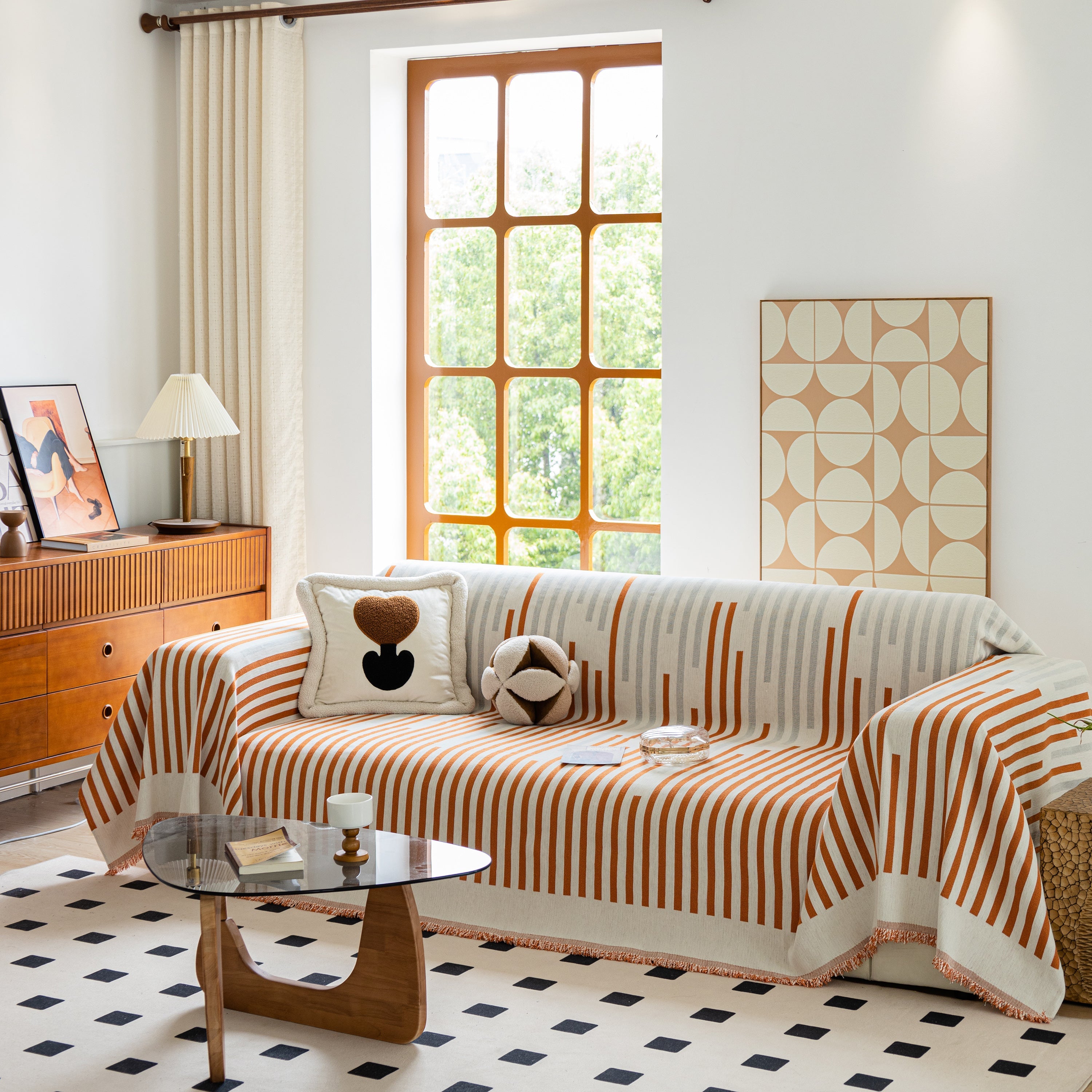 Boho Stripe Sectional Couch Cover Soft Chenille Sofa Slipcovers Blanket On The Sofa For Living Room