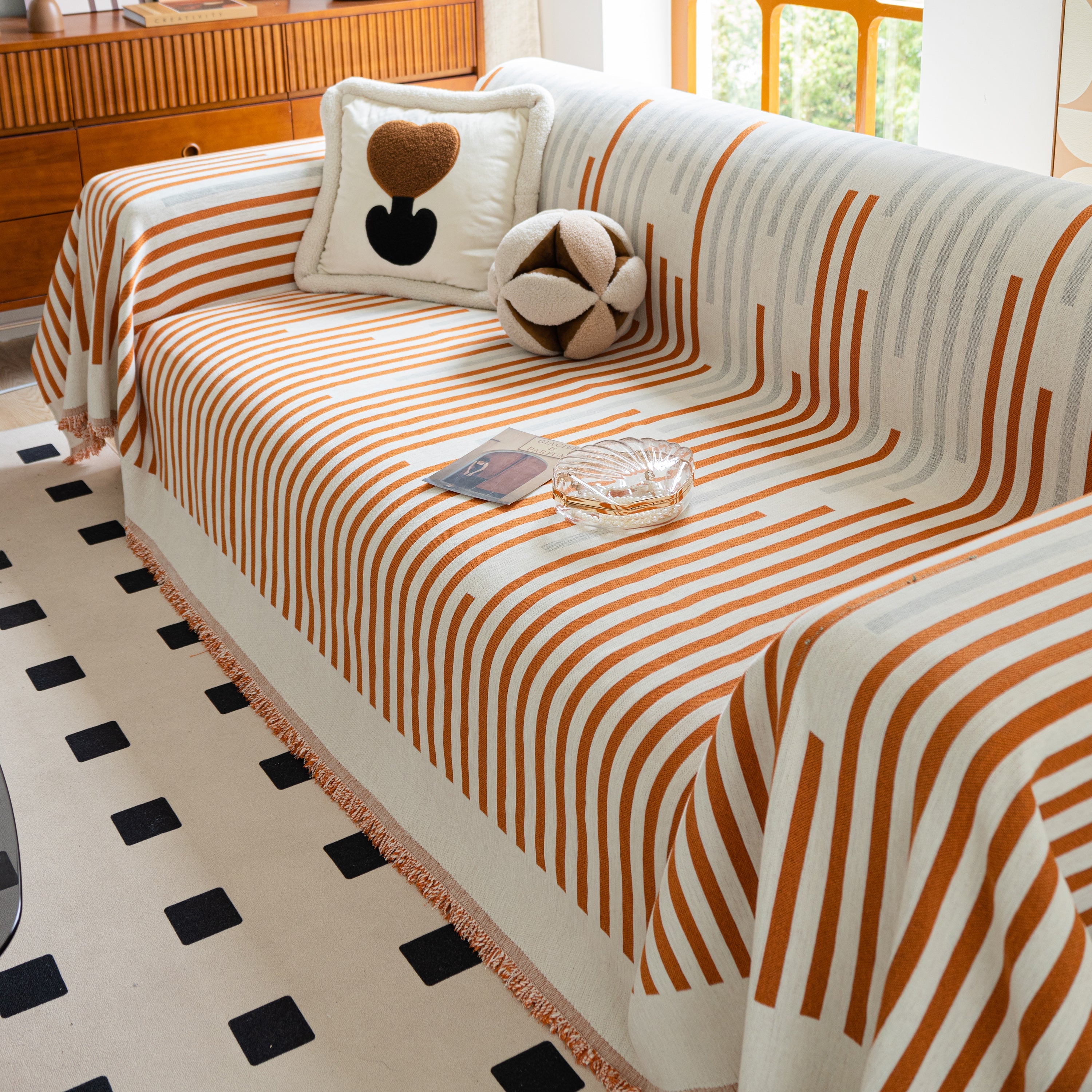 Boho Stripe Sectional Couch Cover Soft Chenille Sofa Slipcovers Blanket On The Sofa For Living Room