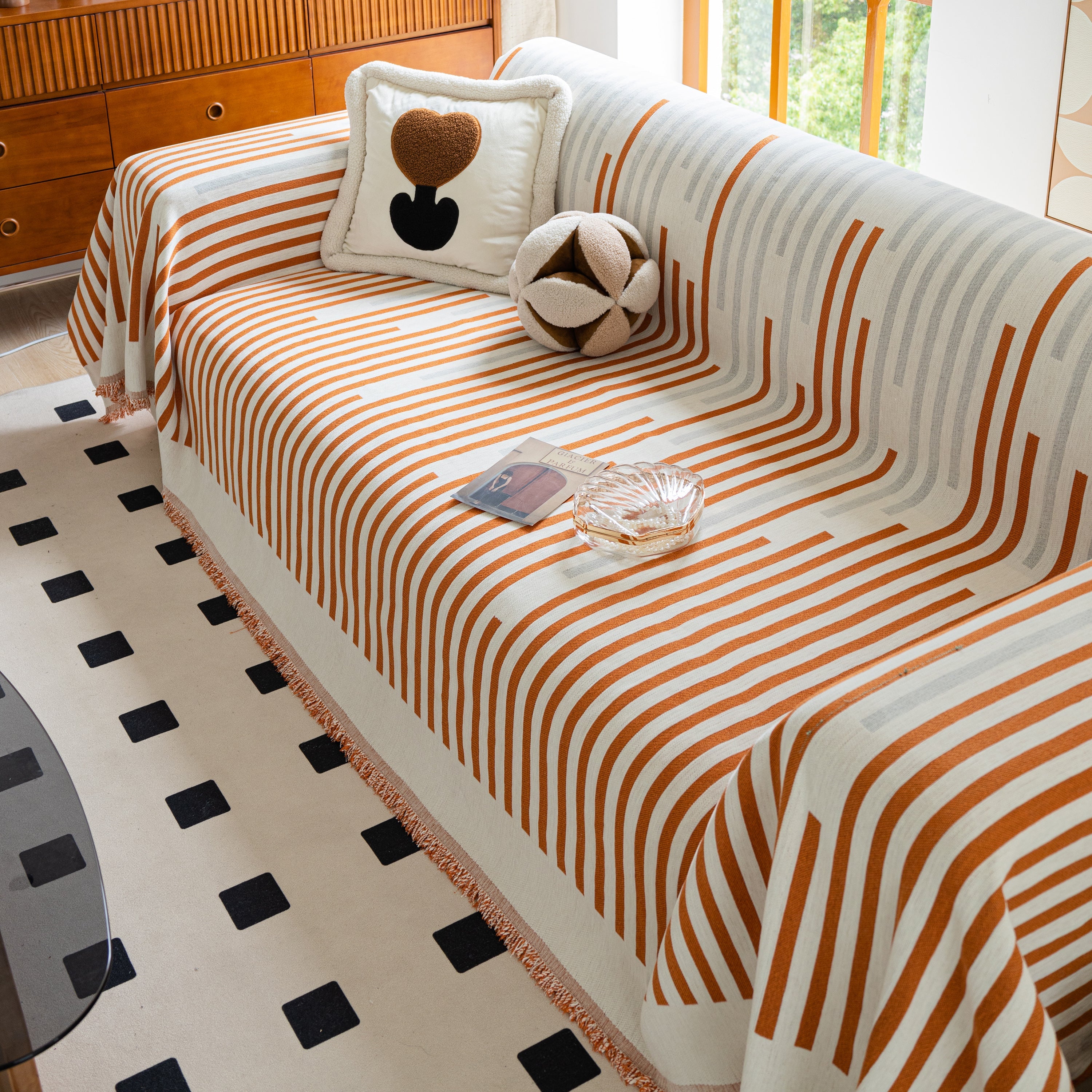 Boho Stripe Sectional Couch Cover Soft Chenille Sofa Slipcovers Blanket On The Sofa For Living Room